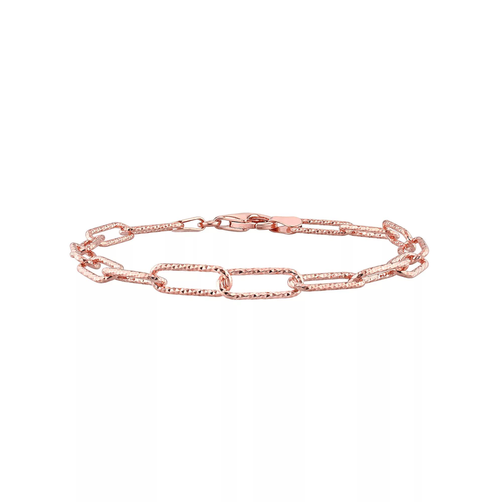 Stella Grace 18k Gold Over Silver 5 mm Fancy Cut Paper Clip Link Chain Bracelet, Womens Rose Gold Tone Product Image