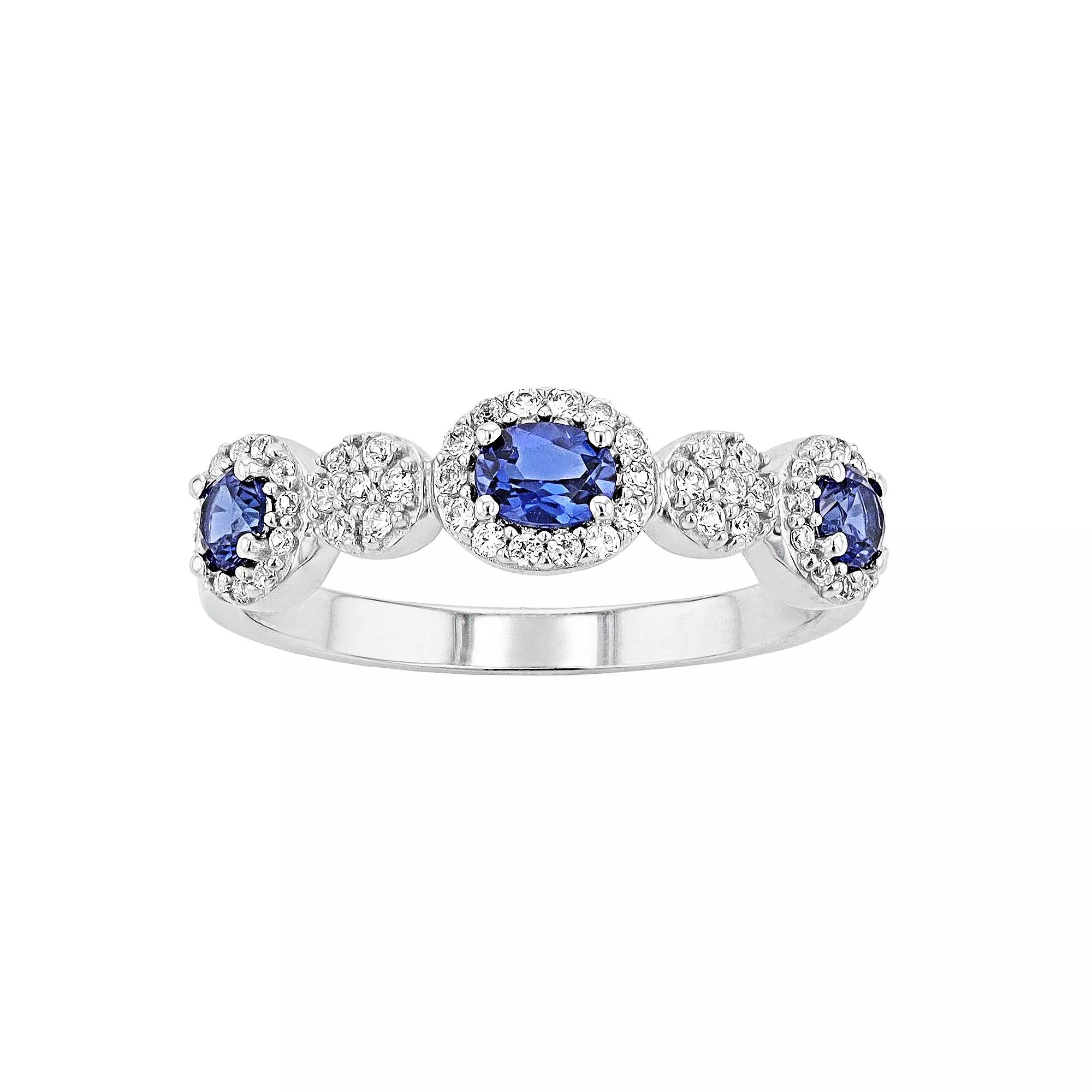 LeRose by Lexi and Rose Sterling Silver Lab-Created Ceylon Sapphire & Lab-Created White Sapphire Ring, Women's,  Product Image