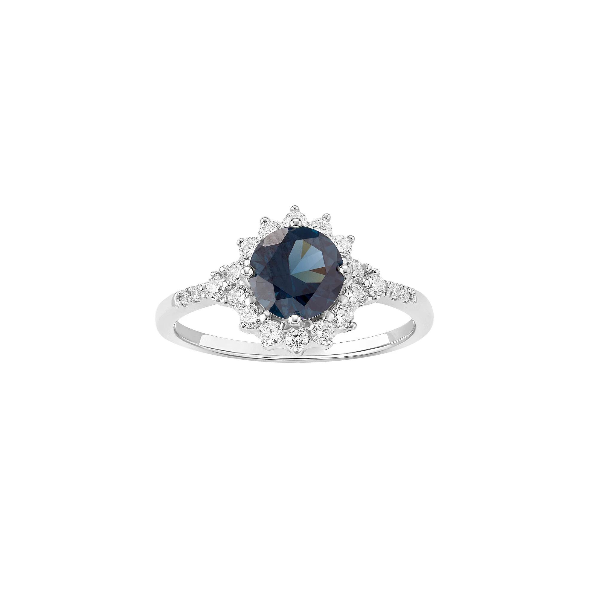 PRIMROSE Sterling Silver Simulated Sapphire & Cubic Zirconia Halo Ring, Women's, Size: 7, Sterling Blue Product Image