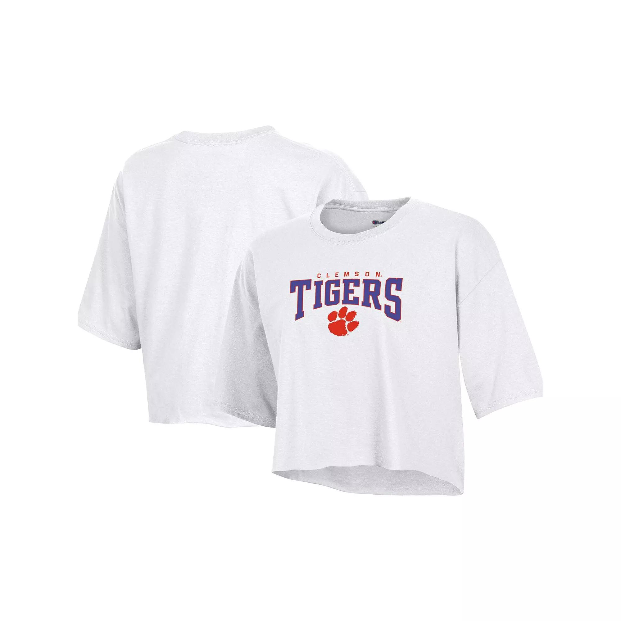 Women's Champion White Clemson Tigers Boyfriend Cropped T-Shirt,  Product Image