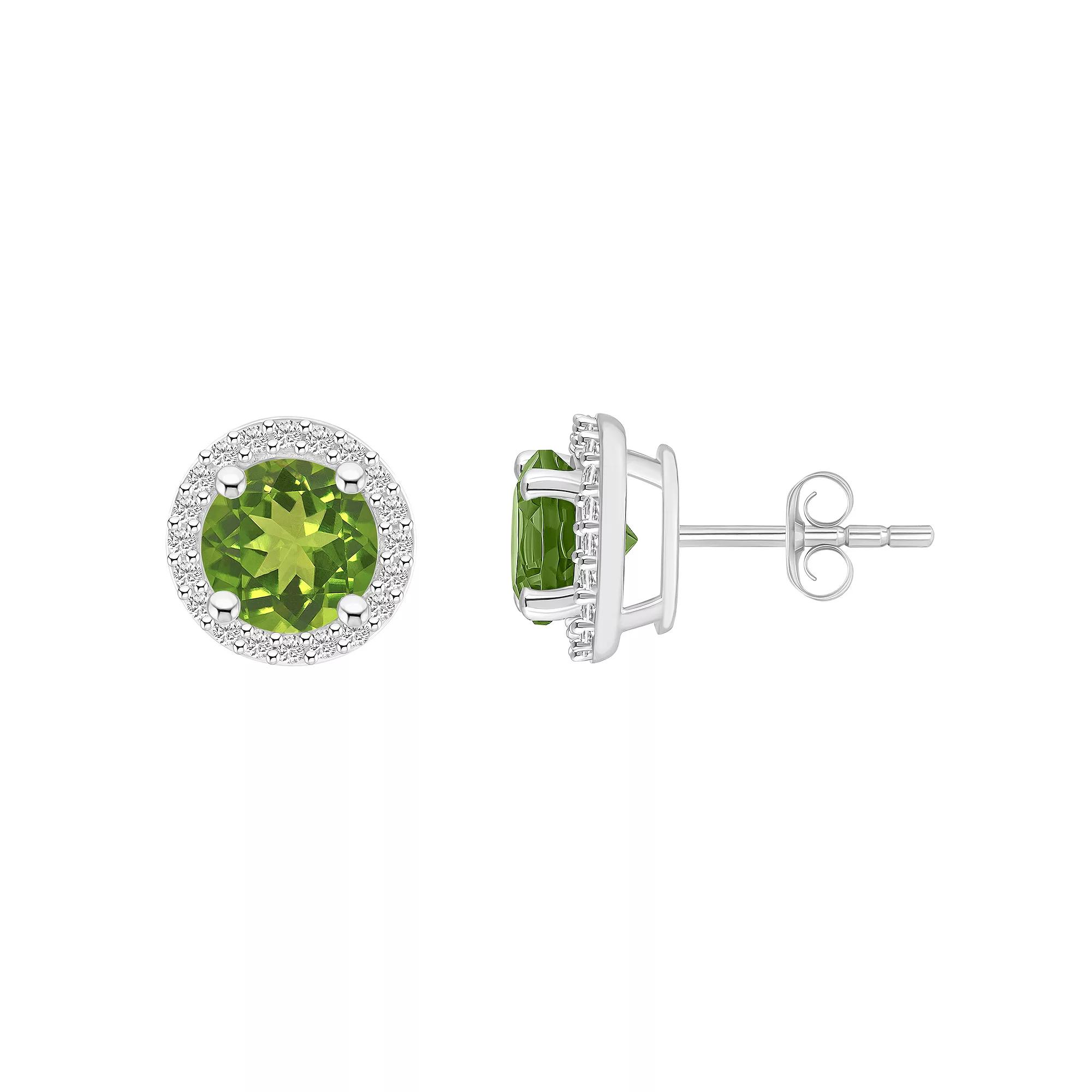 Celebration Gems 10k White Gold Gemstone & Lab-Created White Sapphire Halo Stud Earrings, Women's, Peridot Product Image