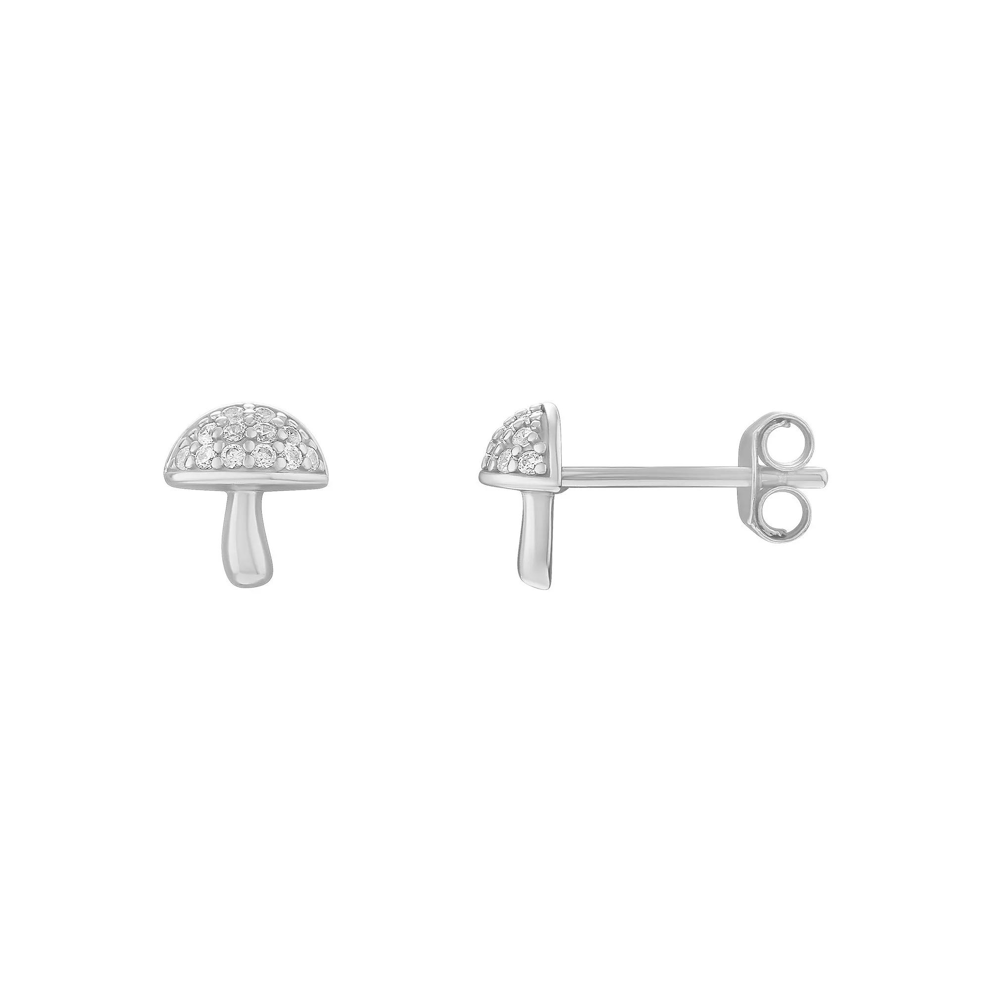 PRIMROSE Sterling Silver Cubic Zirconia Mushroom Stud Earrings, Women's, Sterling And Clear Product Image