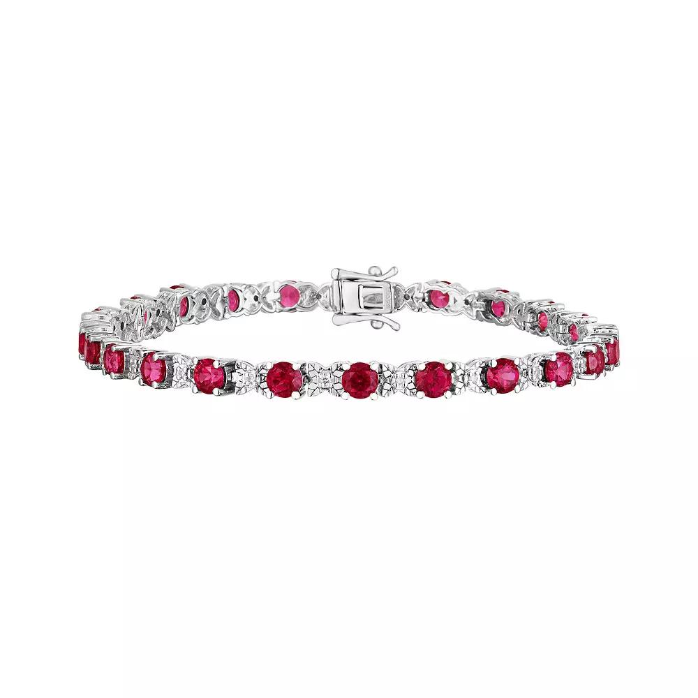 Sterling Silver Rhodolite Garnet & 1/10 Carat T.W. Diamond Bracelet, Women's, Size: 7 Product Image