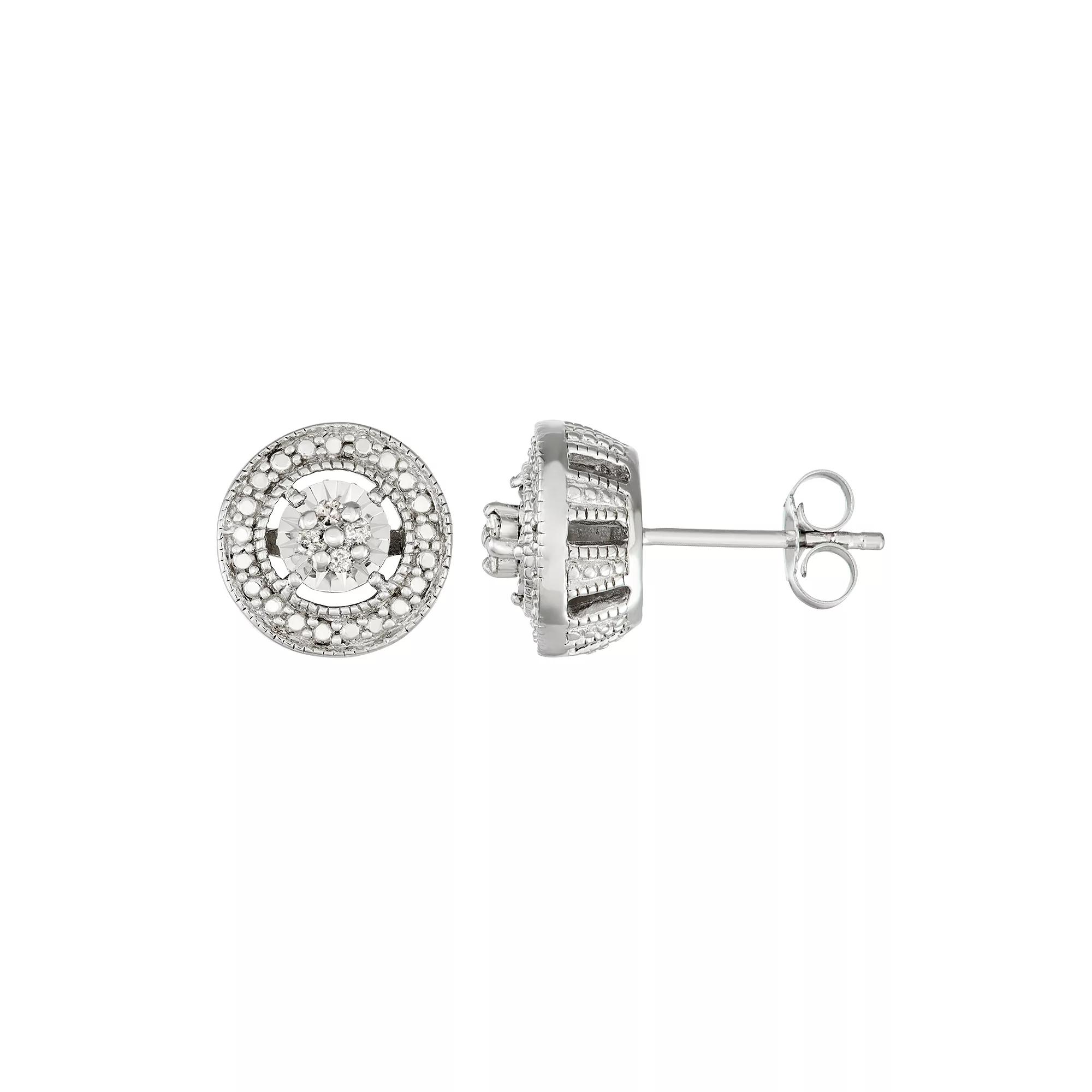 Sterling Silver 1/10 Carat T.W. Diamond Halo Stud Earrings, Women's Product Image