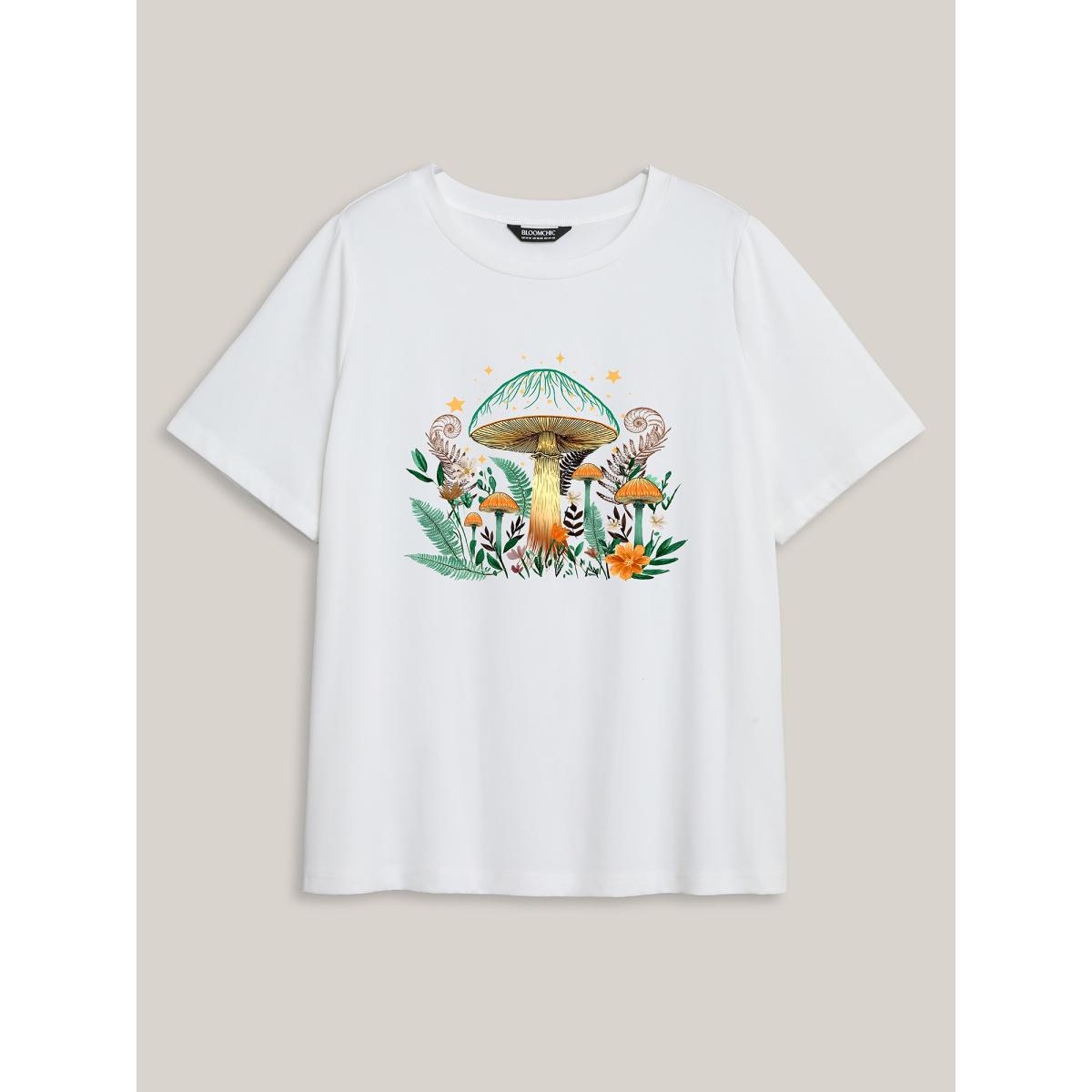 Plus Size Floral Love Print Round Neck T-Shirt Originalwhite Women Non Natural Flowers Round Neck Casual T-shirts BloomChic 30/6X Product Image