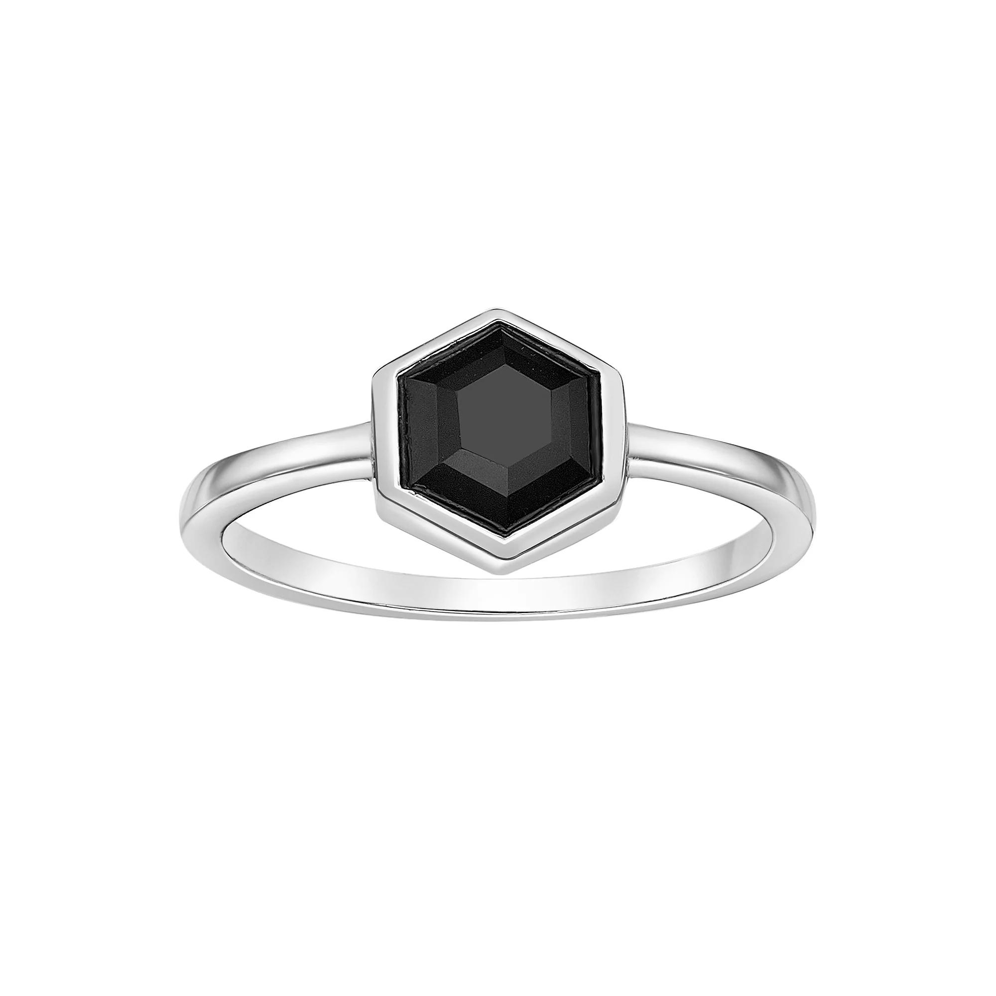 Gemminded Sterling Silver Black Onyx Hexagon Ring, Women's, Size: 5 Product Image