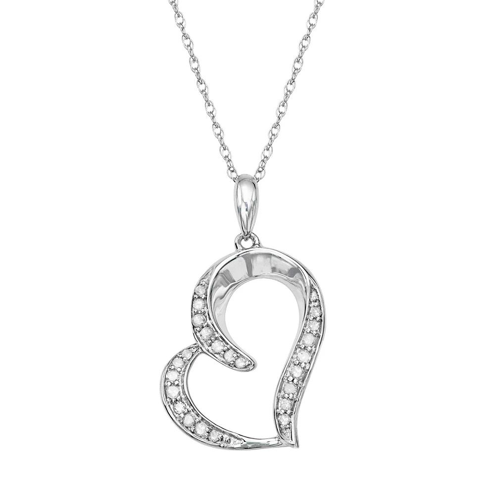 Sterling Silver 1/8 Carat T.W. Diamond Heart Pendant, Women's, Size: 18", White Product Image