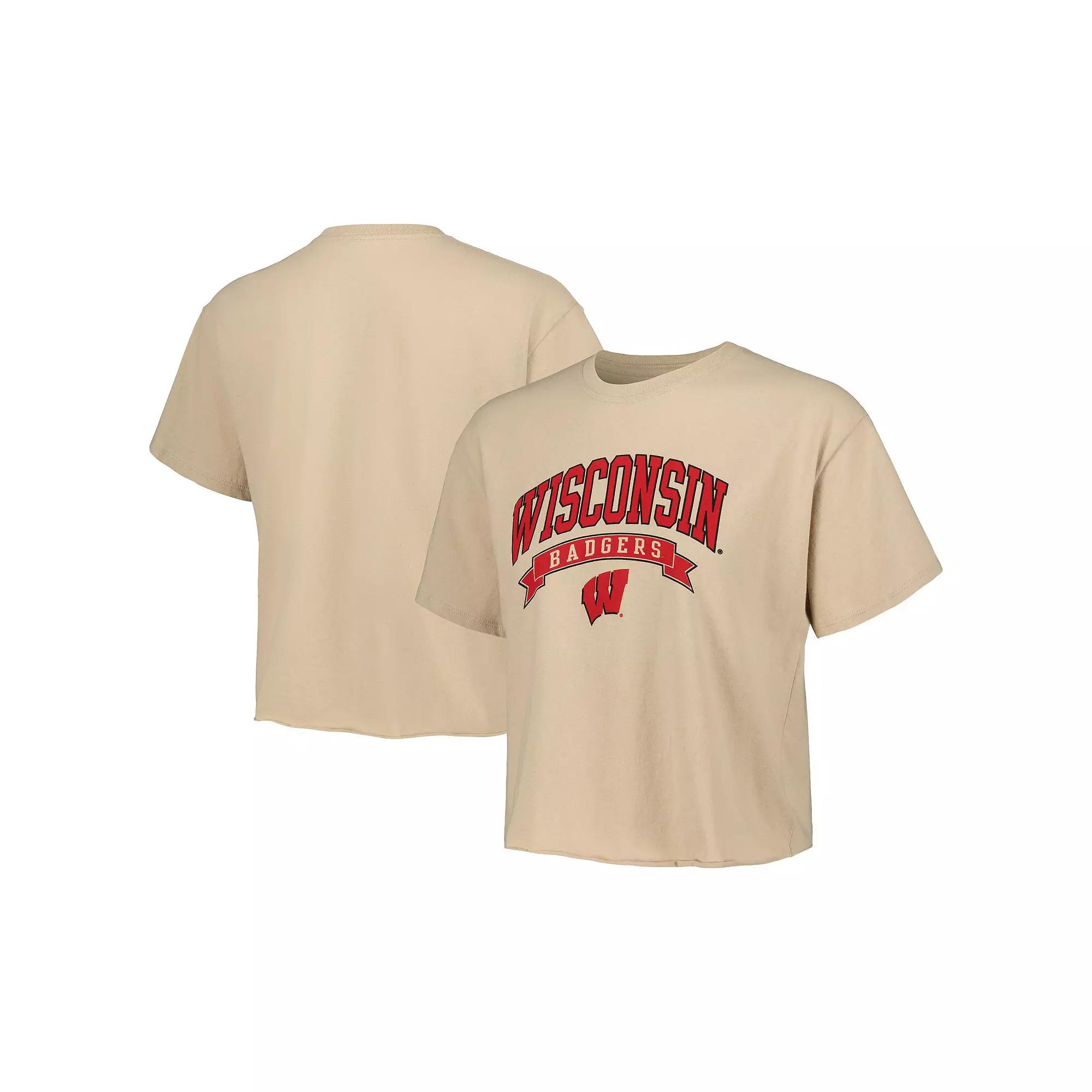 Women's League Collegiate Wear Tan Wisconsin Badgers Banner Clothesline Cropped T-Shirt,  Product Image