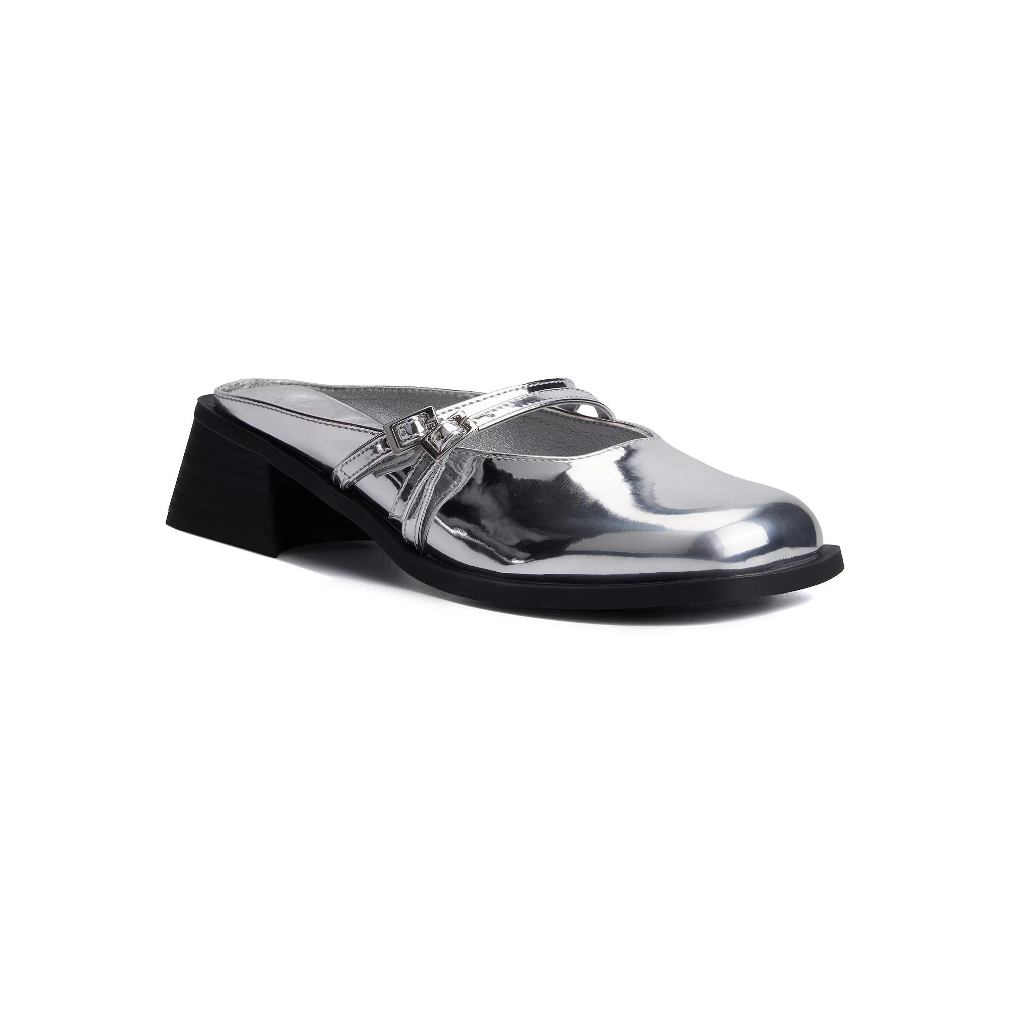Olivia Miller Aquarius Women's Block Heeled Glossy Mule Sandals,  Product Image
