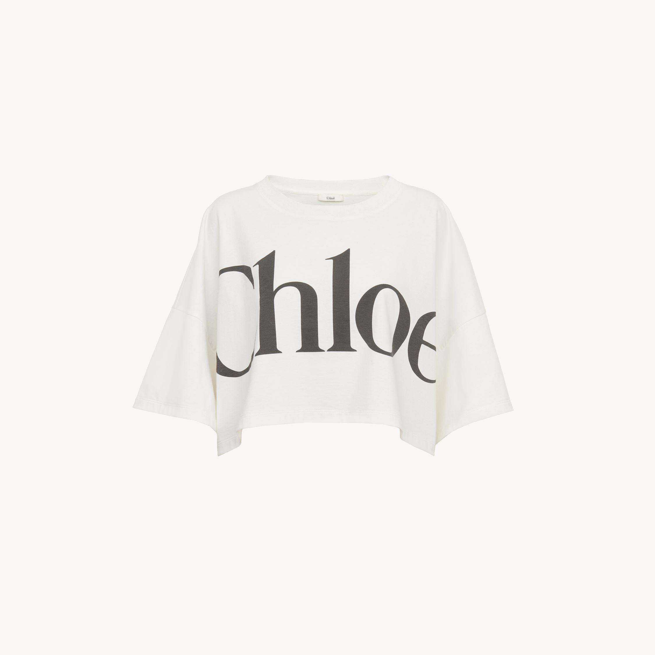 CHLOÉ White Cropped Crewneck T-shirt With Maxi Logo Print On The Front In Cotton Woman In Multicolor Product Image