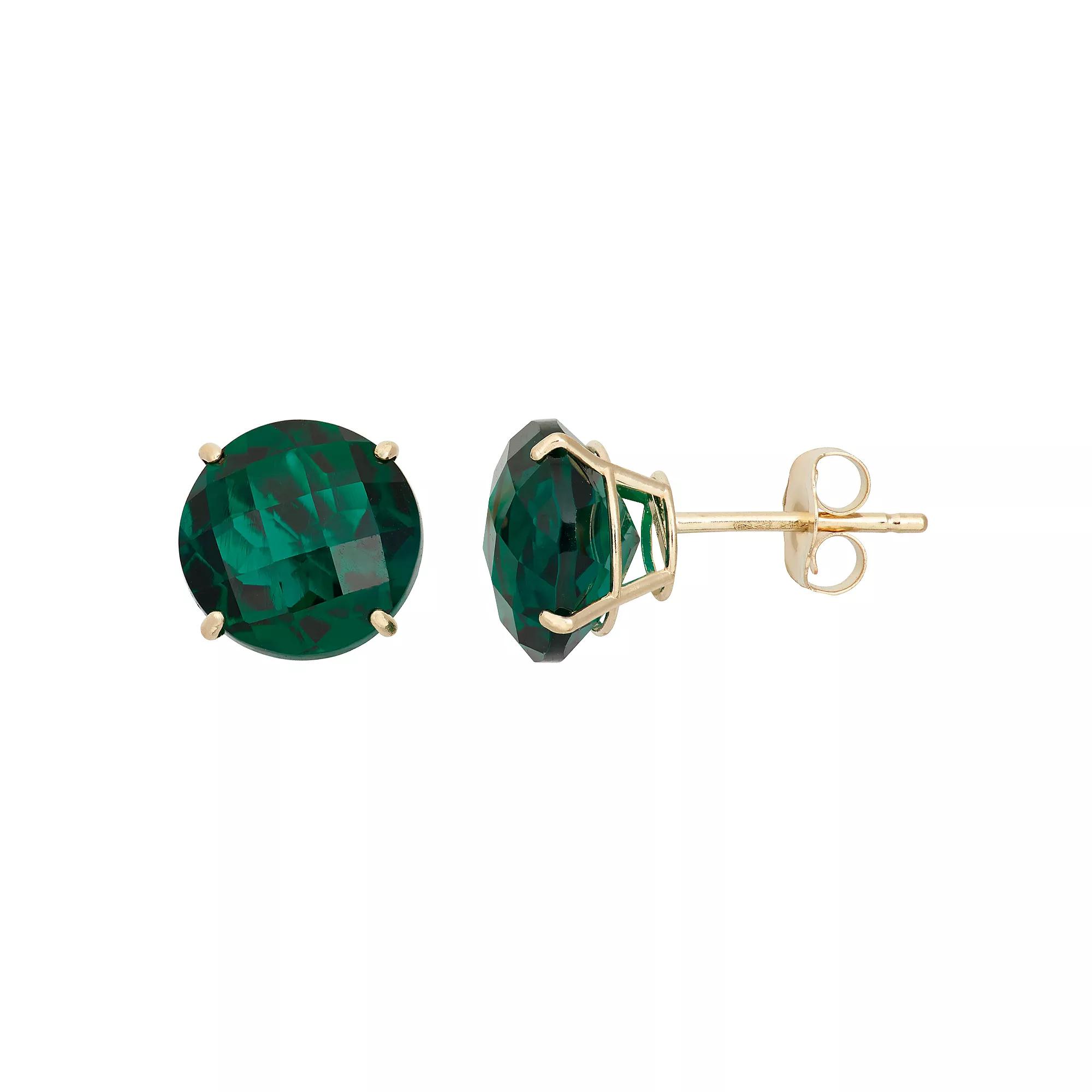 Lab-Created Emerald 10k Gold Stud Earrings, Women's, Green Product Image