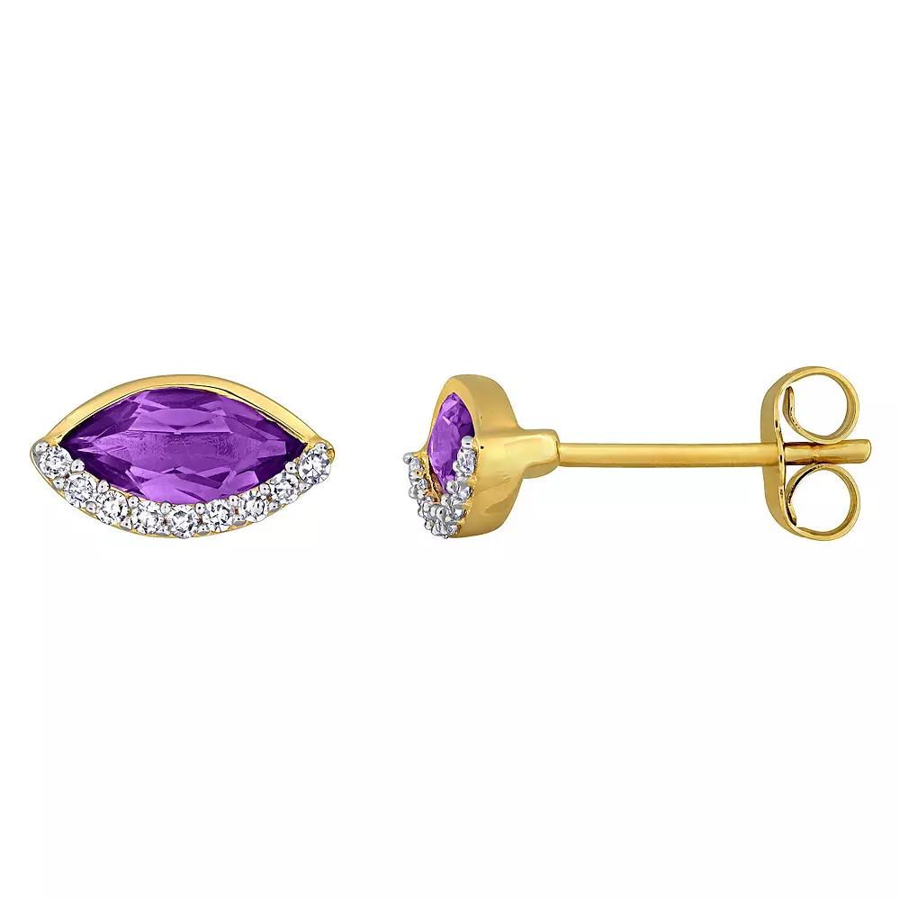 Stella Grace 14k Gold Amethyst & 1/10 Carat T.W Diamond Marquise Stud Earrings, Women's Product Image