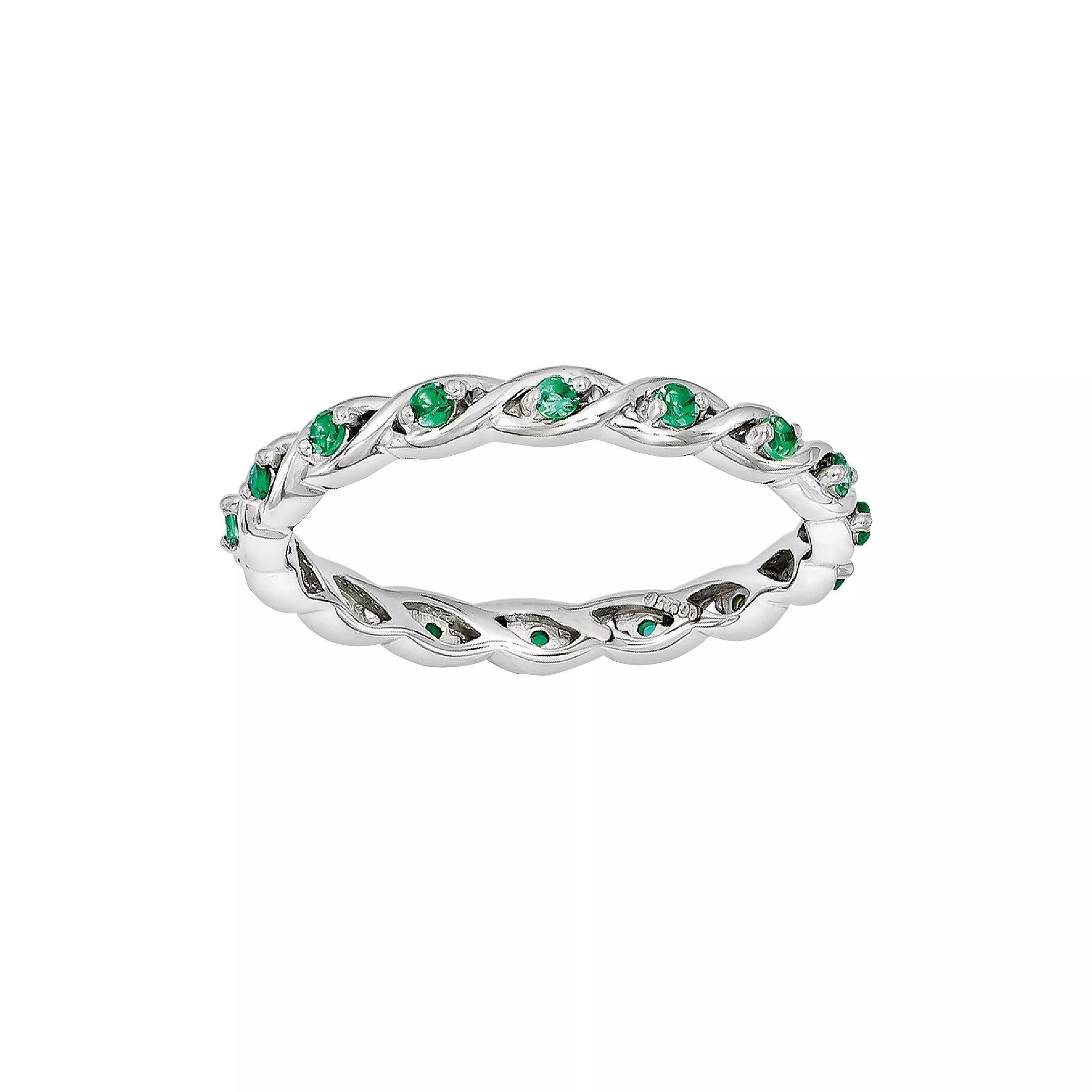 Stacks & Stones Sterling Silver Lab-Created Emerald Stack Ring, Women's, Size: 7, Green Product Image