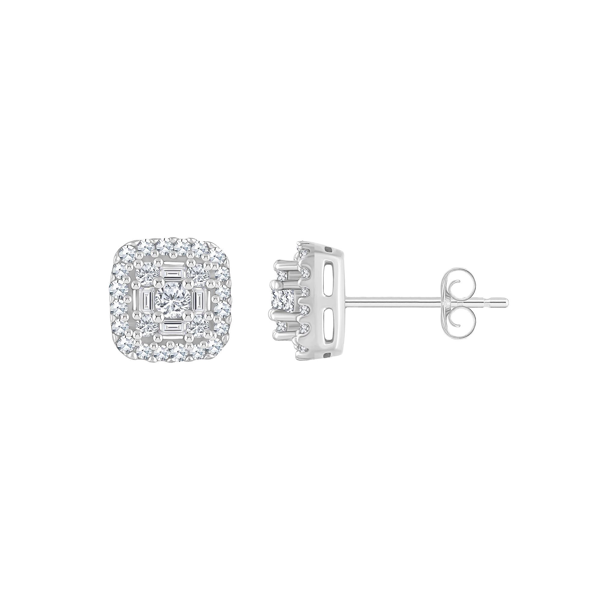Celebration Gems 14k Gold 1/3 Carat T.W. Diamond Cushion Cluster Earrings, Women's, 14k White Gold Product Image