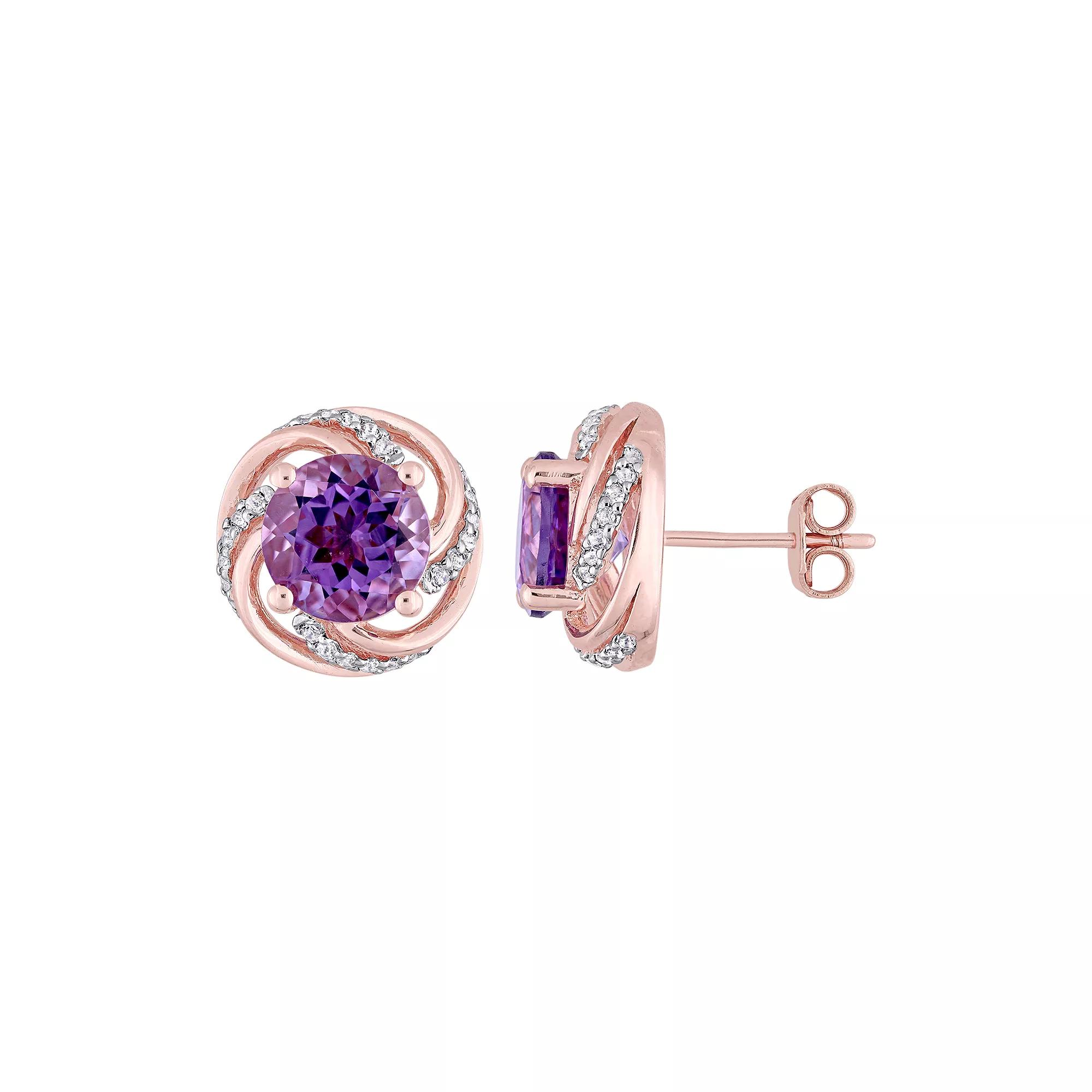 Stella Grace Rose Gold Tone Sterling Silver Amethyst & White Topaz Swirl Stud Earrings, Women's, Pink Tone Product Image