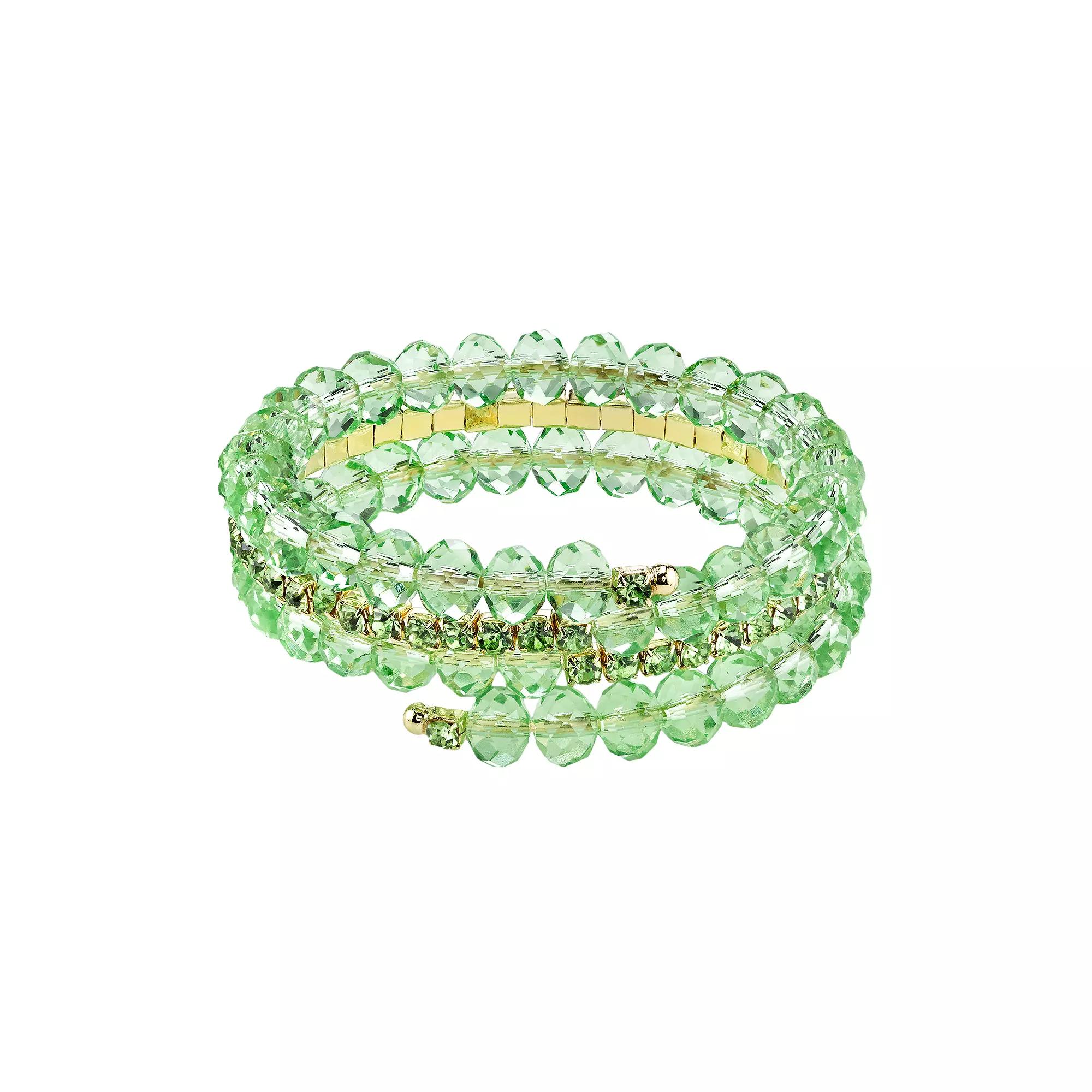 1928 Gold Tone Bead Coil Bracelet, Women's, Green Product Image