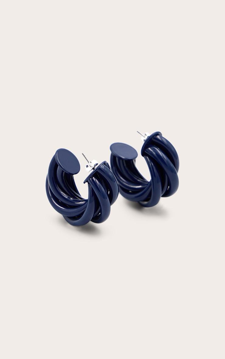 Navy Blue Twist Detail Hoop Earrings Product Image