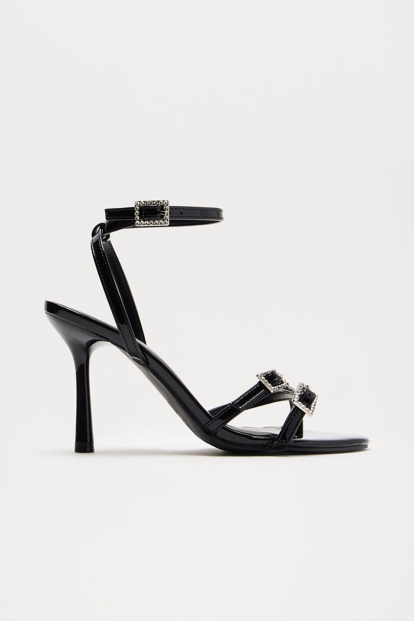Rowyn Rhinestone Buckle Heels - Black Product Image