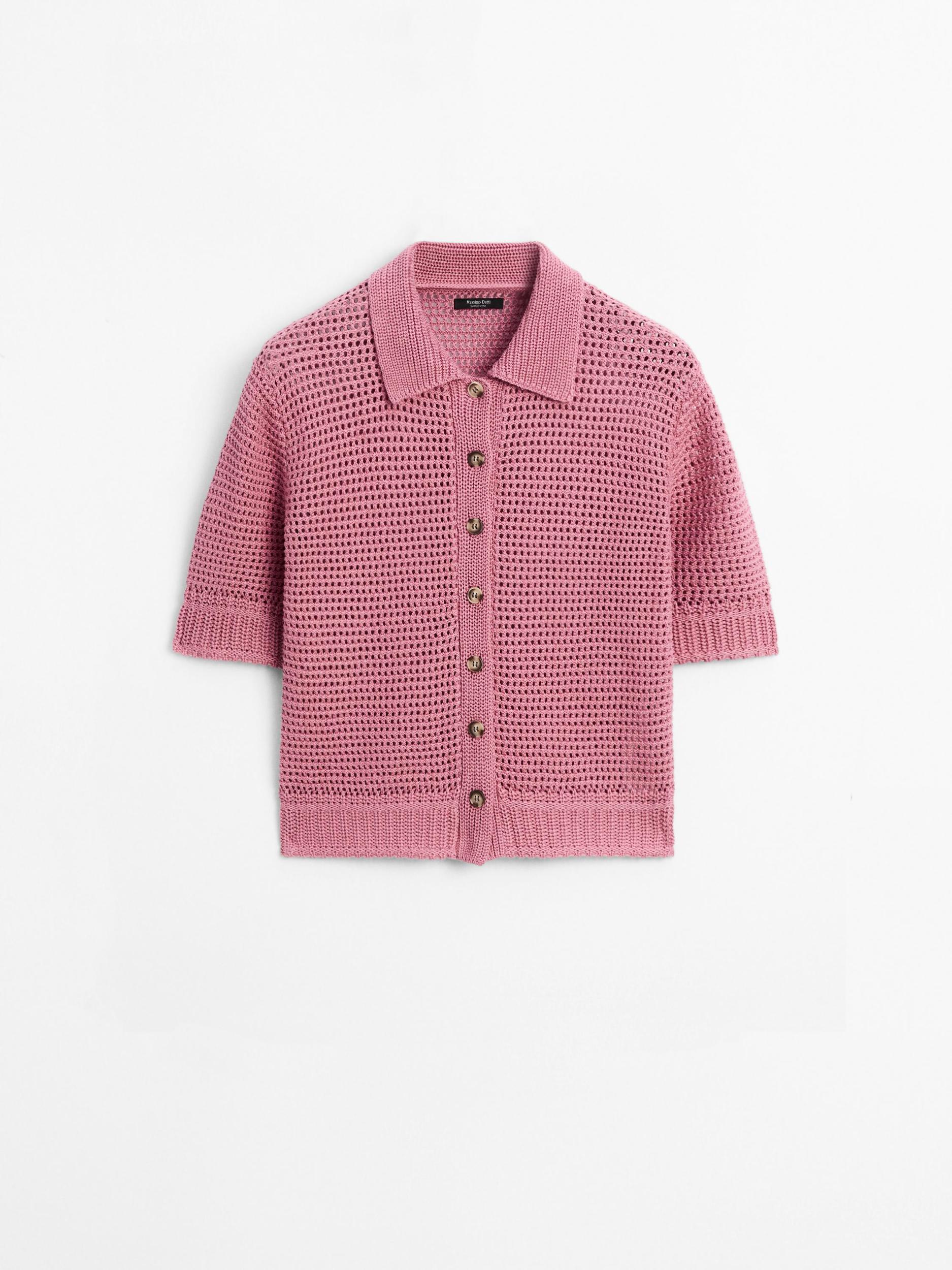 Cotton blend cutwork polo shirt Product Image