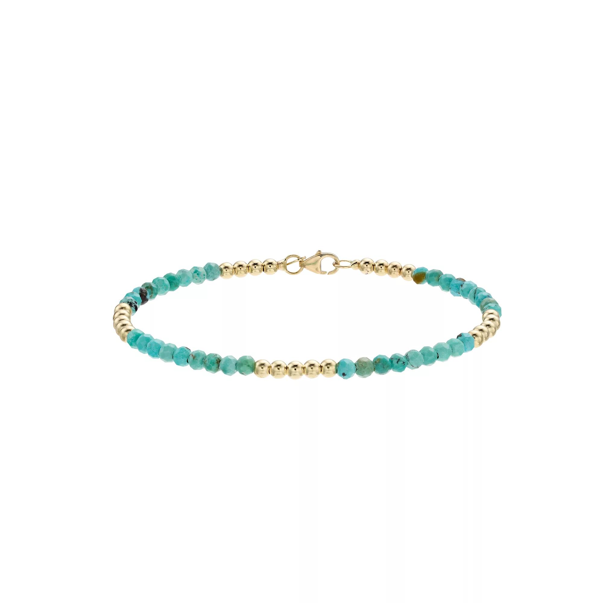 14k Gold Turquoise Beaded Bracelet, Women's, Size: 7" Product Image