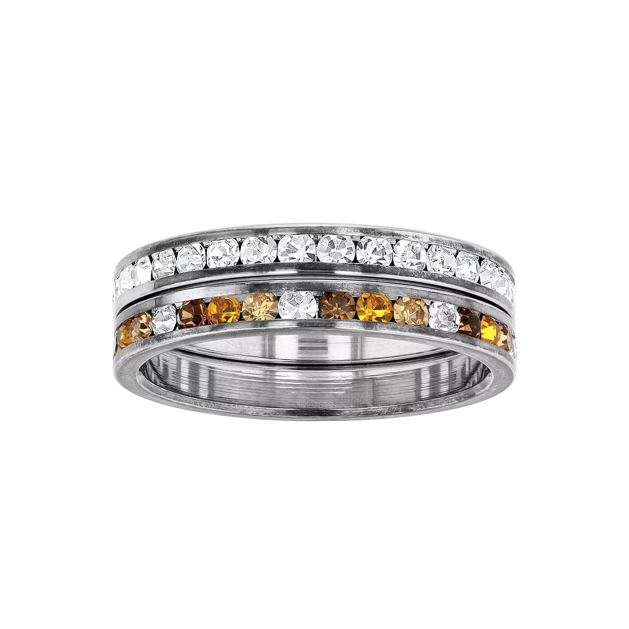 Traditions Jewelry Company Fine Silver Plated Earth Tone & Clear Crystal Channel Ring Set, Women's, Size: 7, Silver Tone Product Image