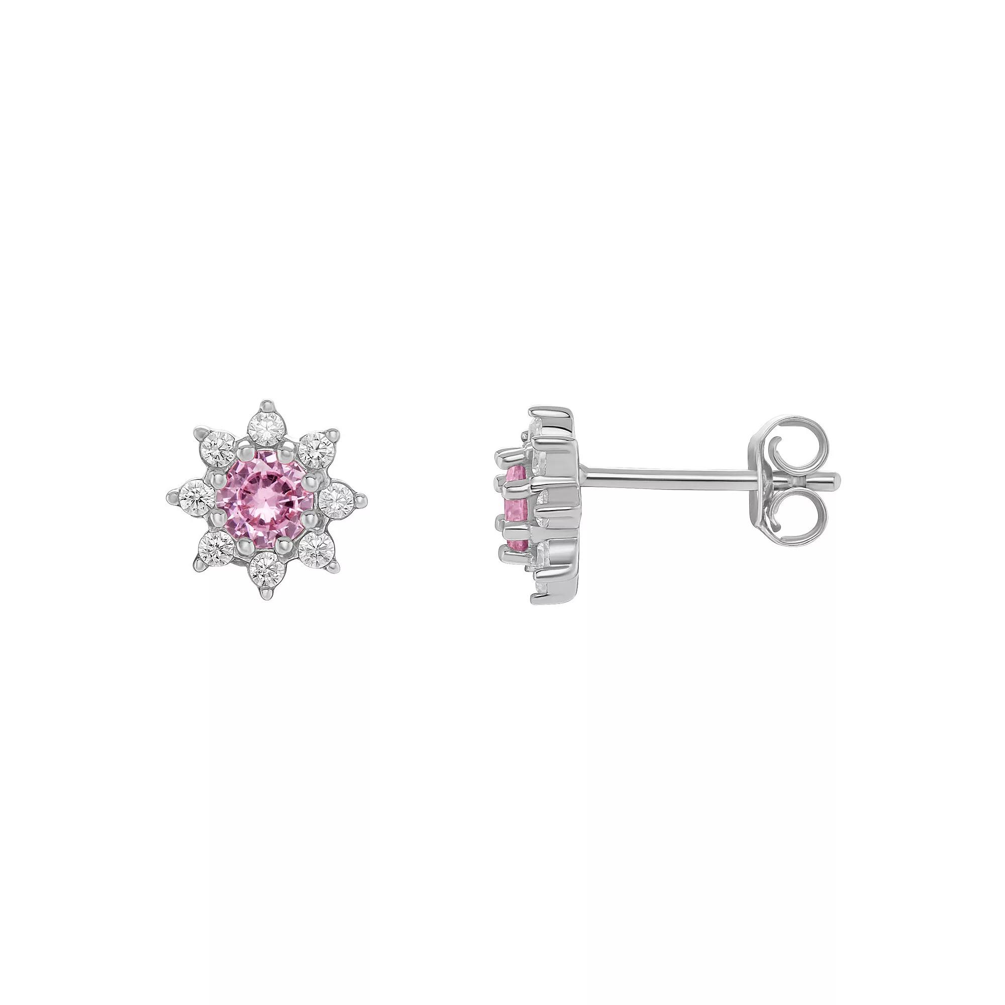 PRIMROSE Birthstone Cubic Zirconia Flower Stud Earrings, Women's, Silver Tone Oct Product Image