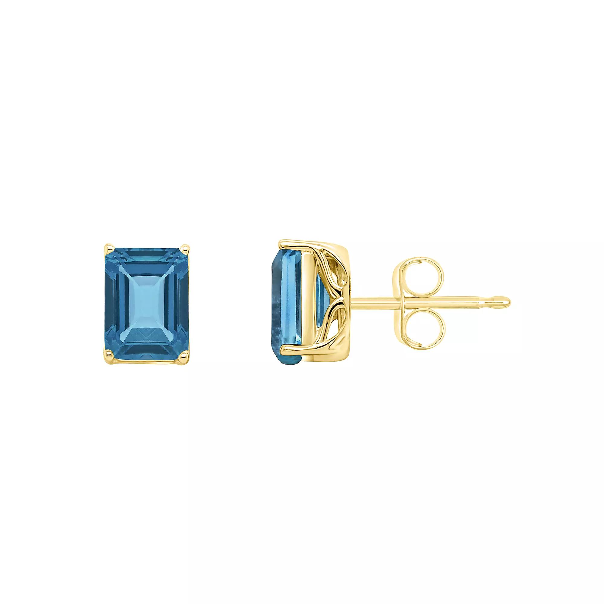 Alyson Layne 14k Gold Emerald Cut London Blue Topaz Stud Earrings, Women's Product Image