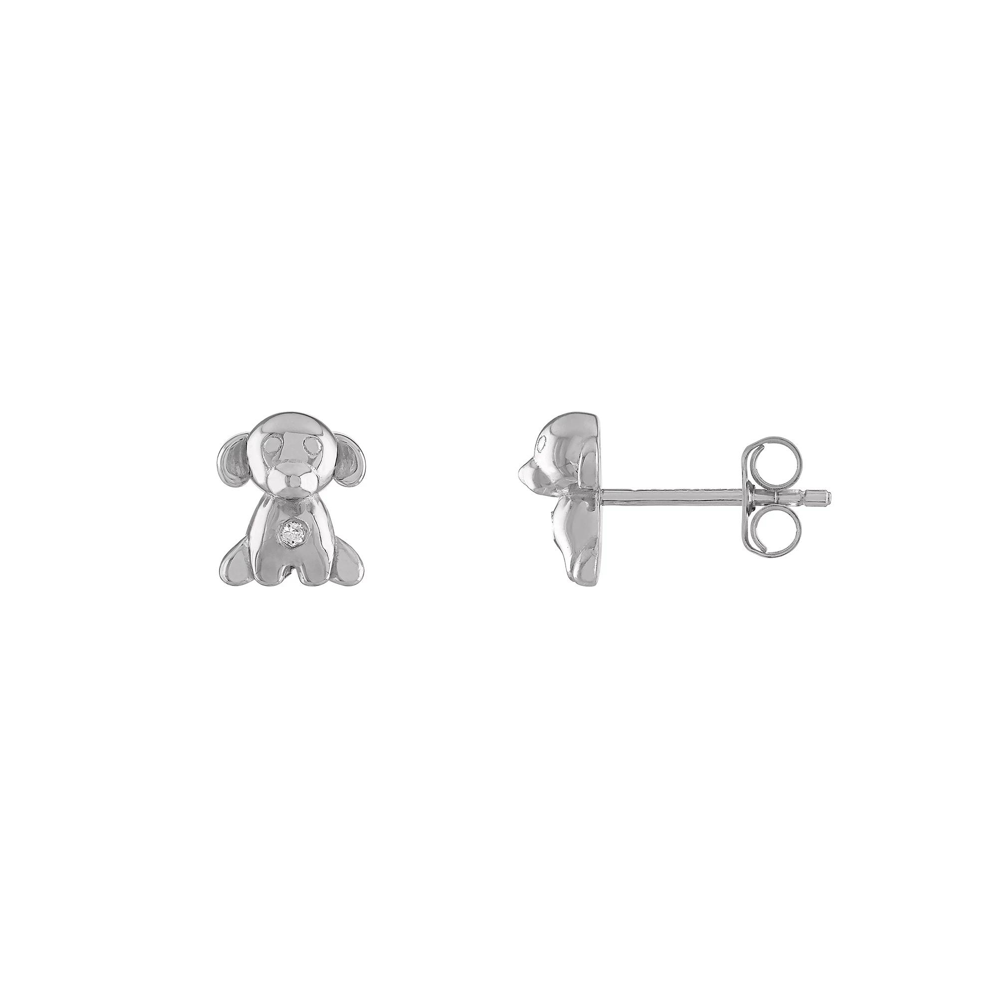 Junior Jewels Kids Sterling Silver Diamond Accent Puppy Stud Earrings, Womens, White Product Image