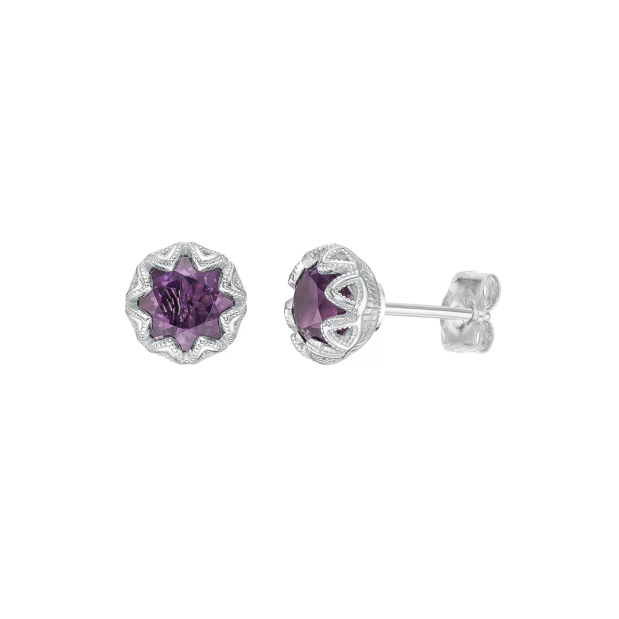 Gemminded Sterling Silver Amethyst Stud Earrings, Women's Product Image
