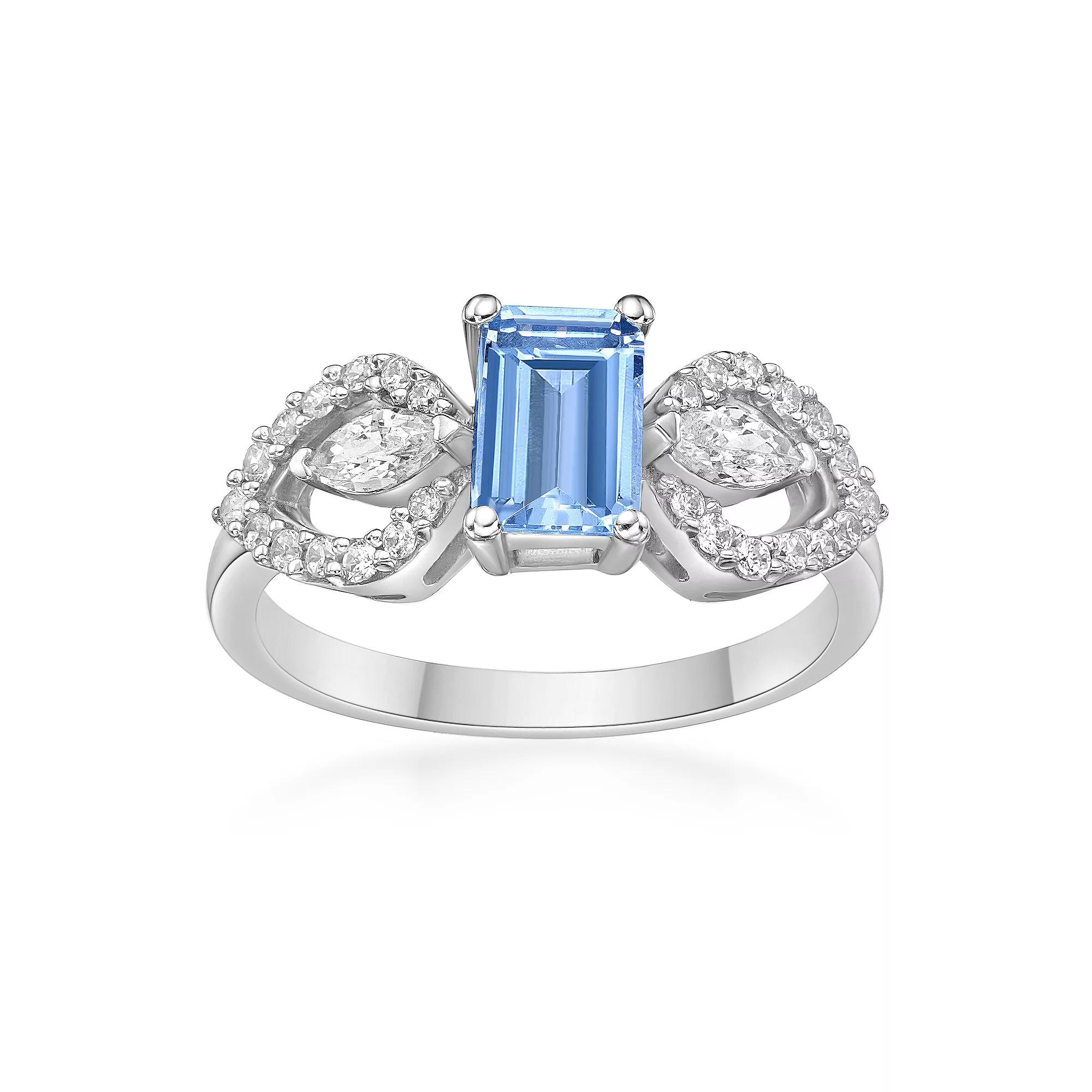 Gemminded 10k White Gold Aquamarine & 1/3 Carat T.W. Diamond Ring, Women's, Size: 7 Product Image