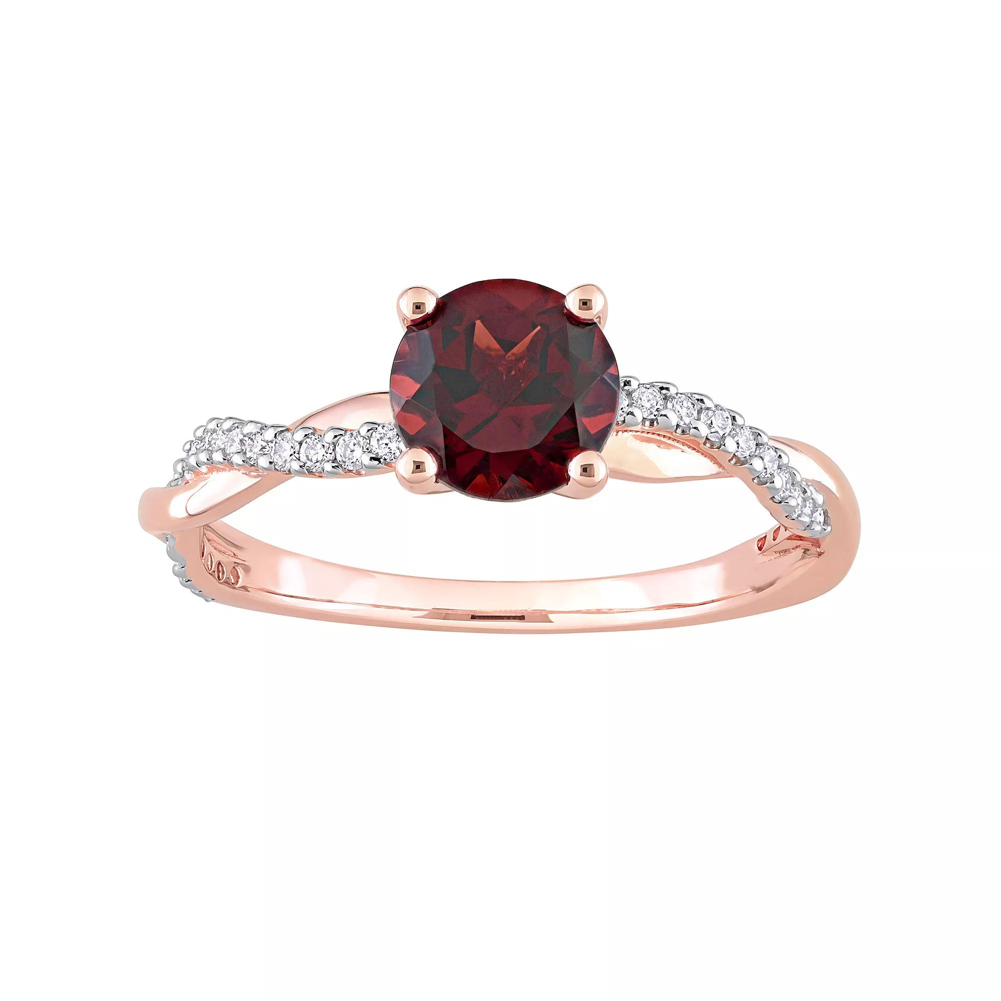 Stella Grace 14k Rose Gold Garnet & 1/6 Carat T.W. Diamond Crossover Engagement Ring, Women's,  Product Image