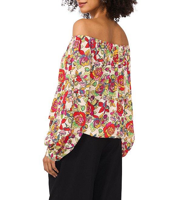 Vince Camuto Floral Print Off-The-Shoulder Long Sleeve Blouse Product Image