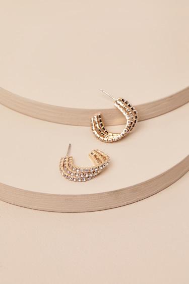 Beste Gold Rhinestone Layered Hoop Earrings Product Image