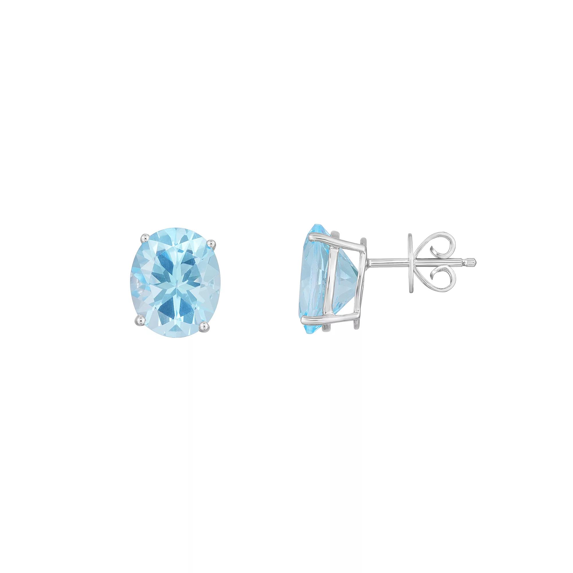 Sterling Silver Oval Blue Topaz Stud Earrings, Women's Product Image