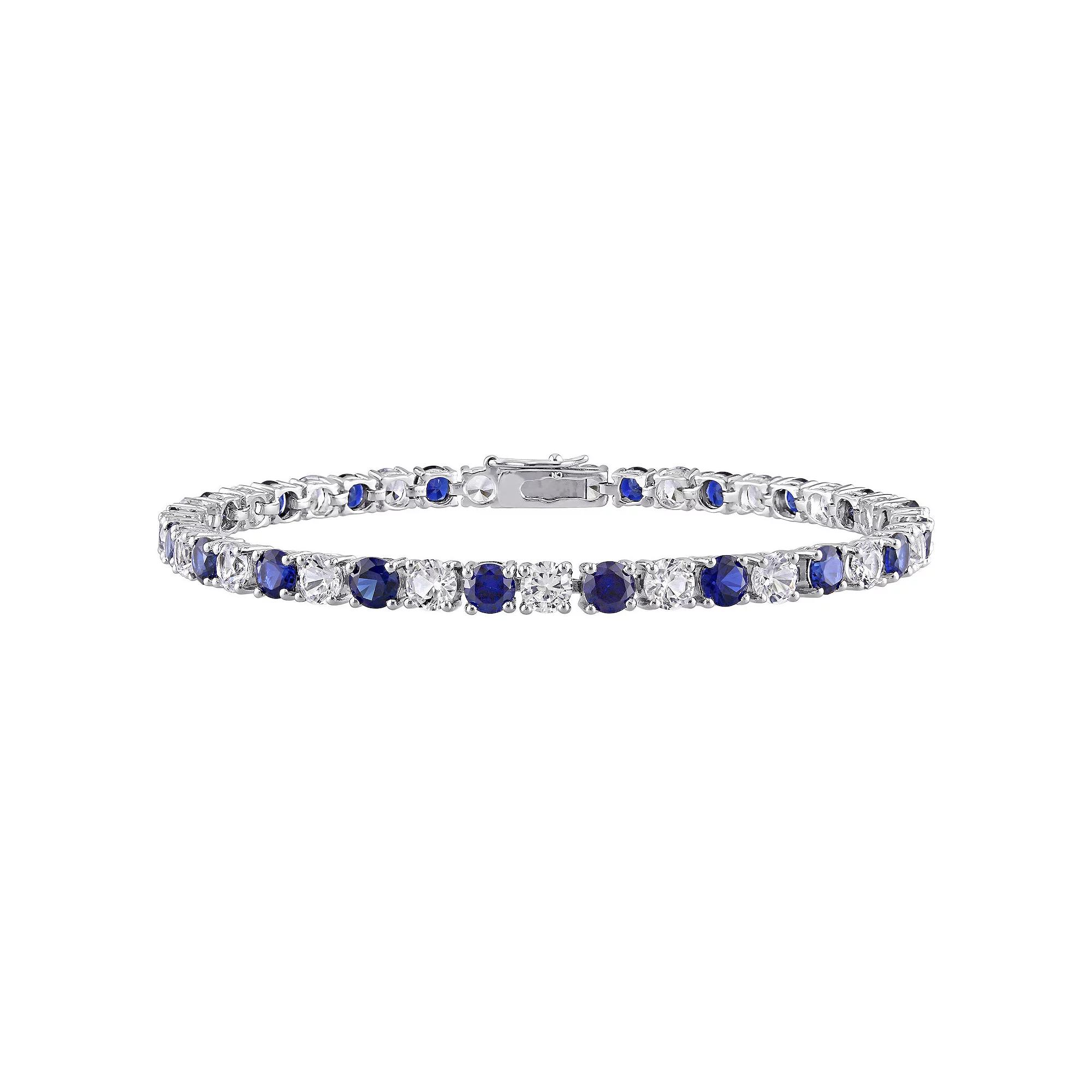 Stella Grace Sterling Silver Lab-Created Blue & White Sapphire Tennis Bracelet, Women's, Size: 7.25" Product Image