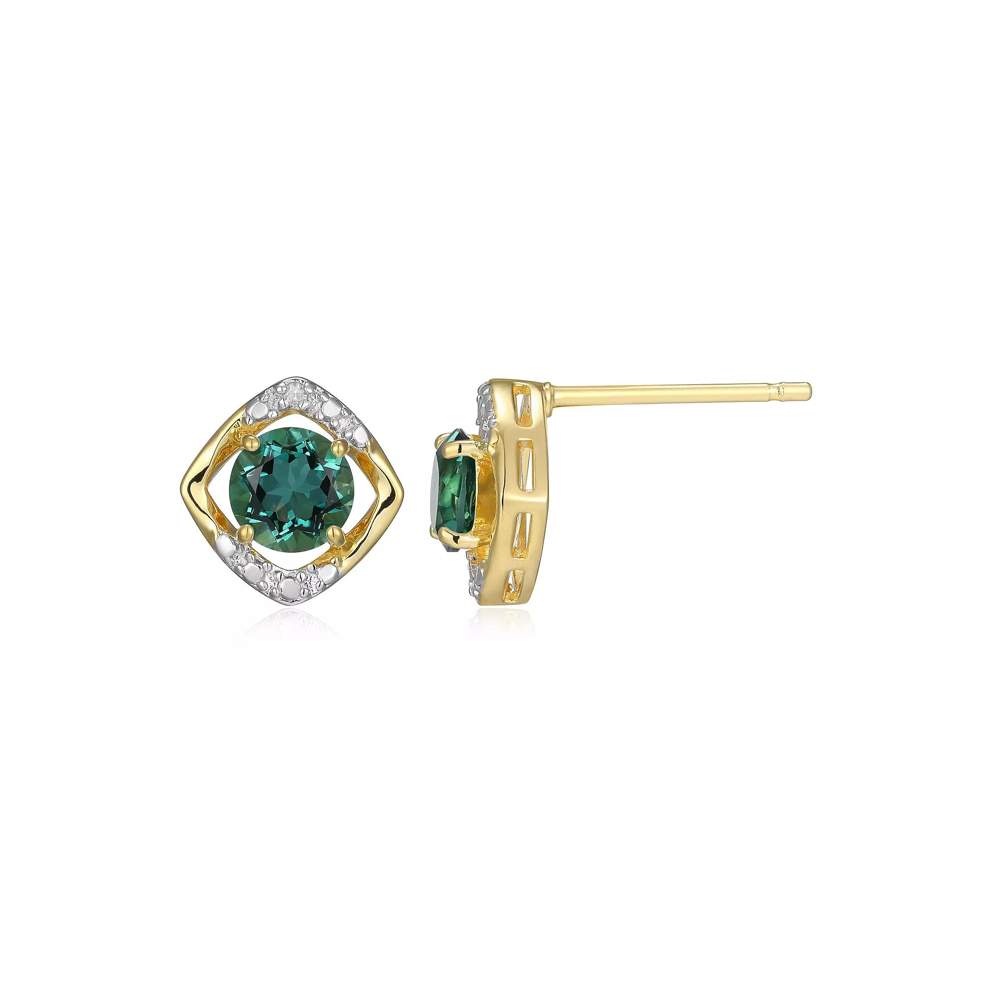 18k Gold Over Silver Gemstone & Diamond Accent Stud Earrings, Women's, May Gen Green Quartz Product Image