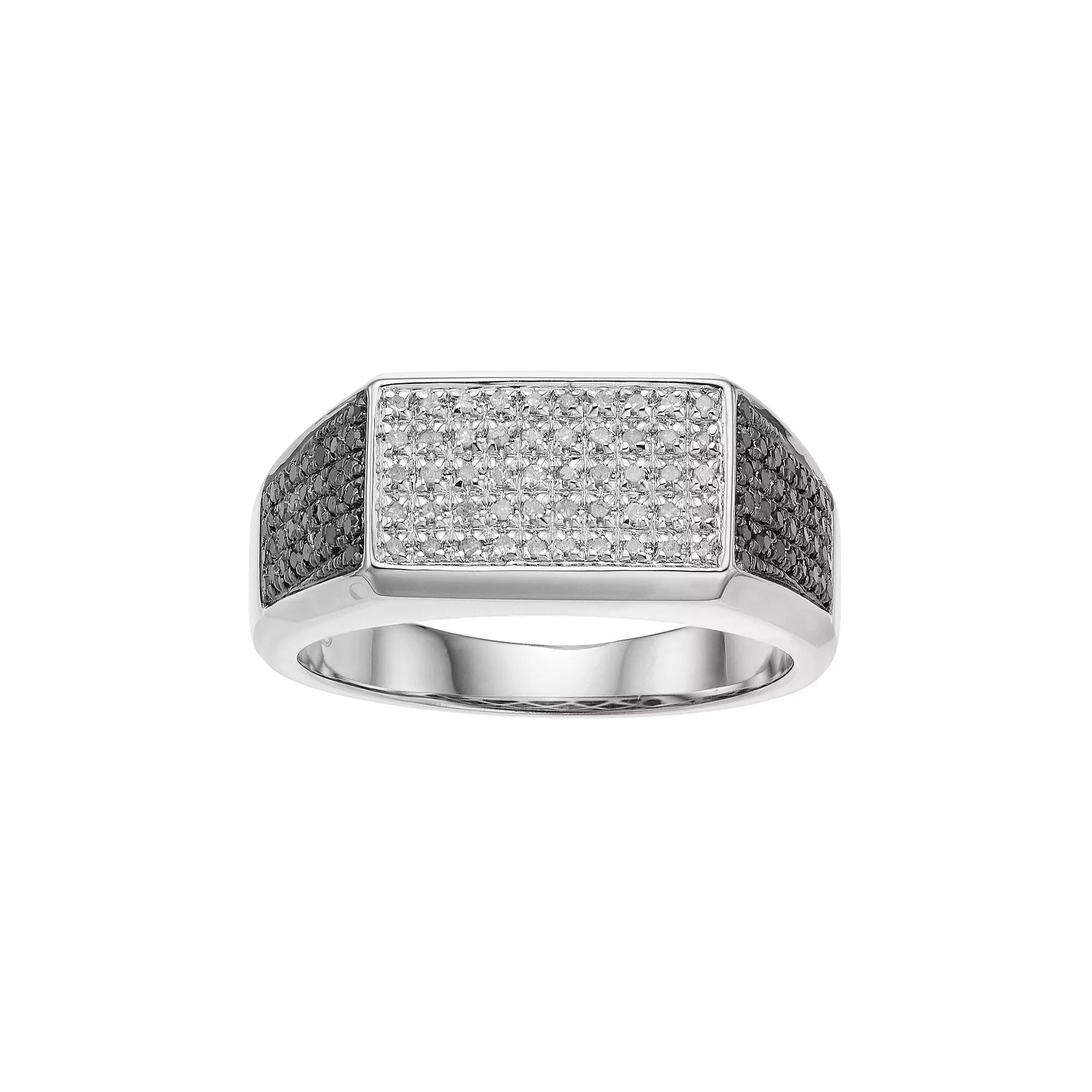 Men's Sterling Silver 1/2 Carat T.W. Black & White Diamond ring, Size: 11 Product Image