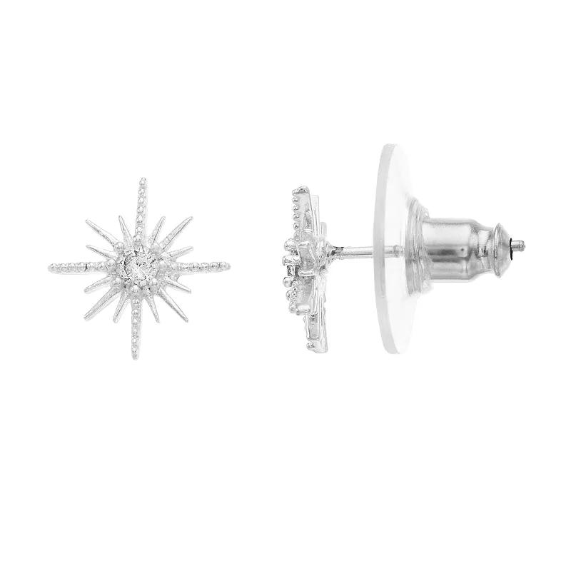 LC Lauren Conrad Art Deco Starburst Nickel Free Stud Earrings, Women's, Silver Tone Product Image