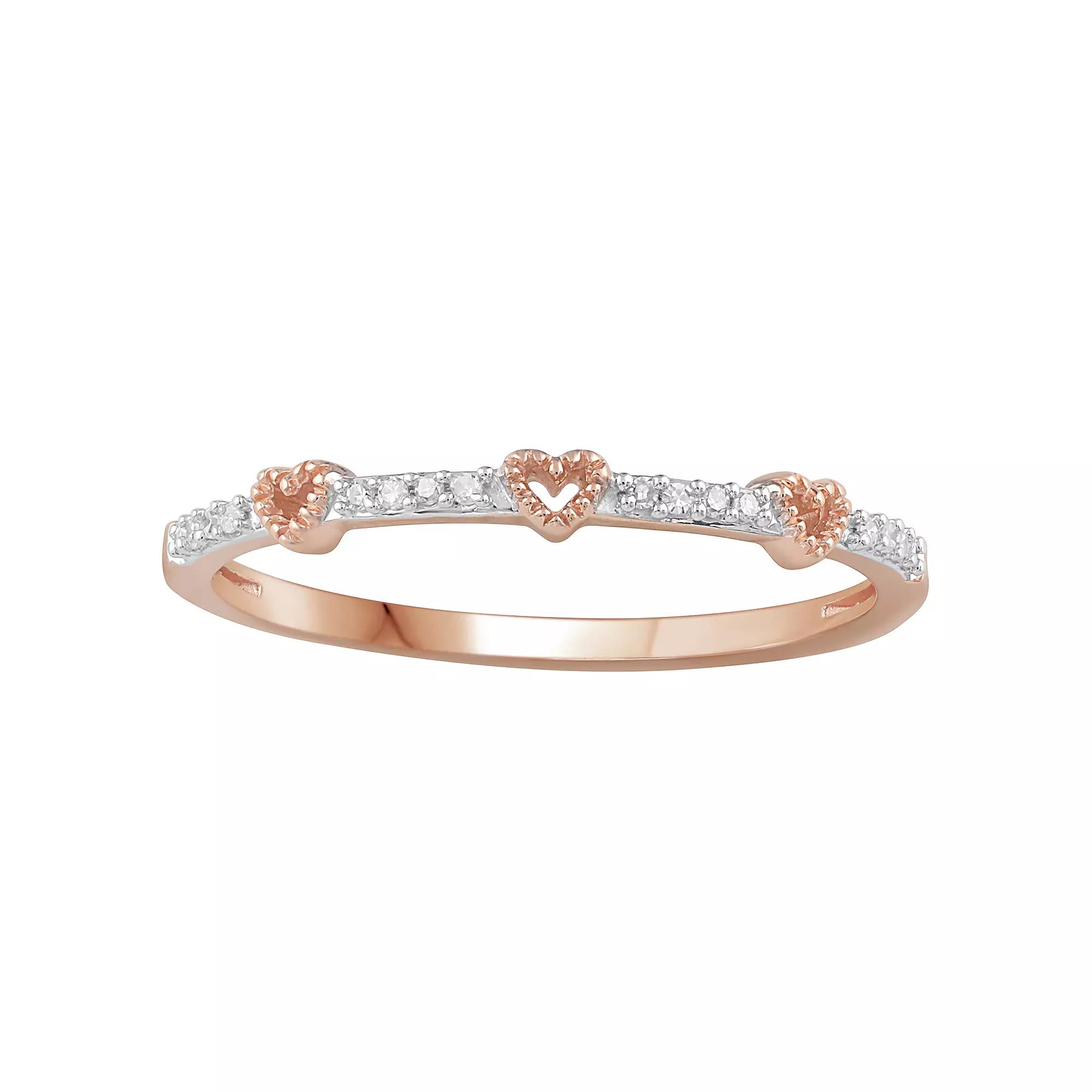 10k Rose Gold Diamond Accent Heart Station Band Ring, Women's, Size: 8, Pink Product Image
