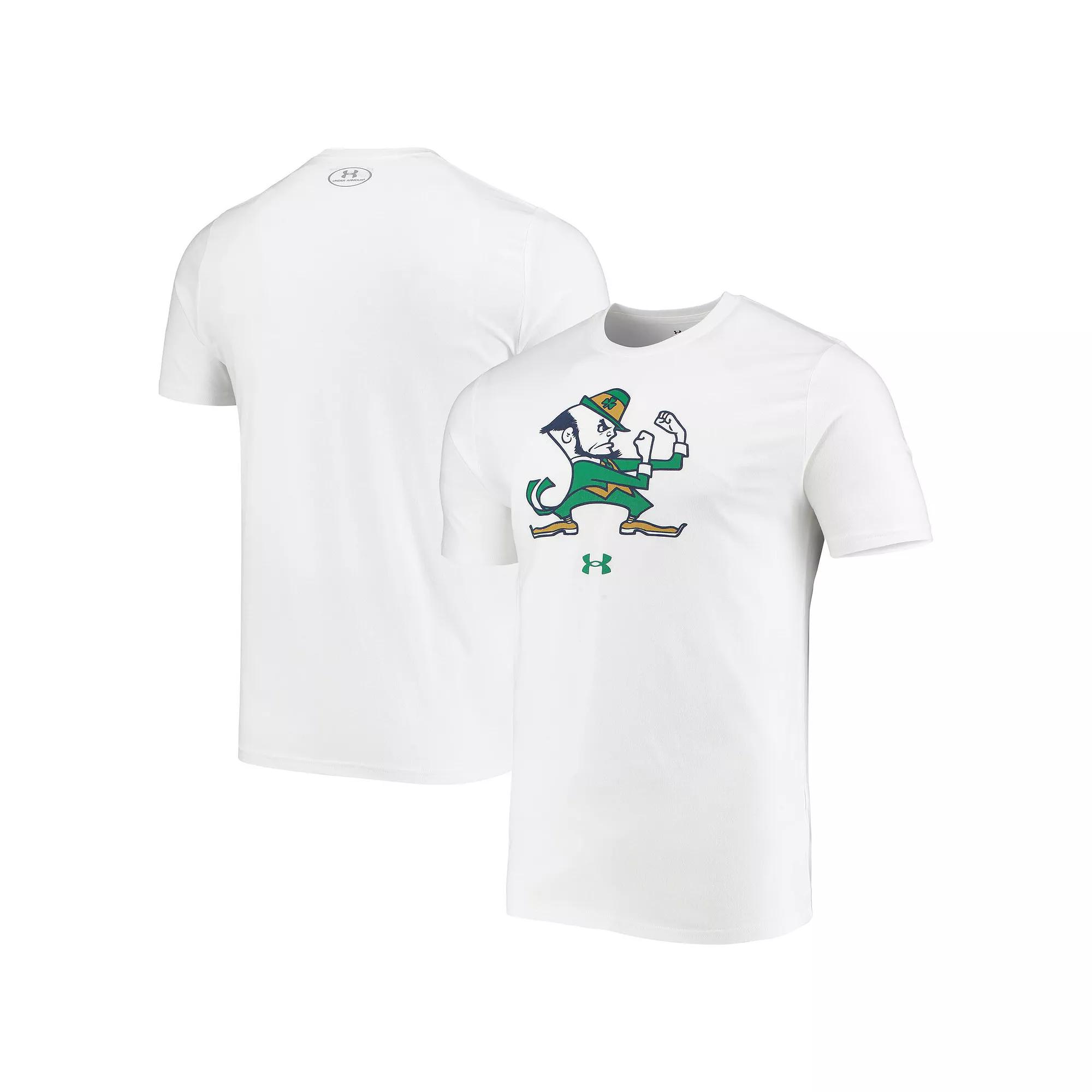 Men's Under Armour White Notre Dame Fighting Irish Mascot Logo Performance Cotton T-Shirt, Size: Small Product Image