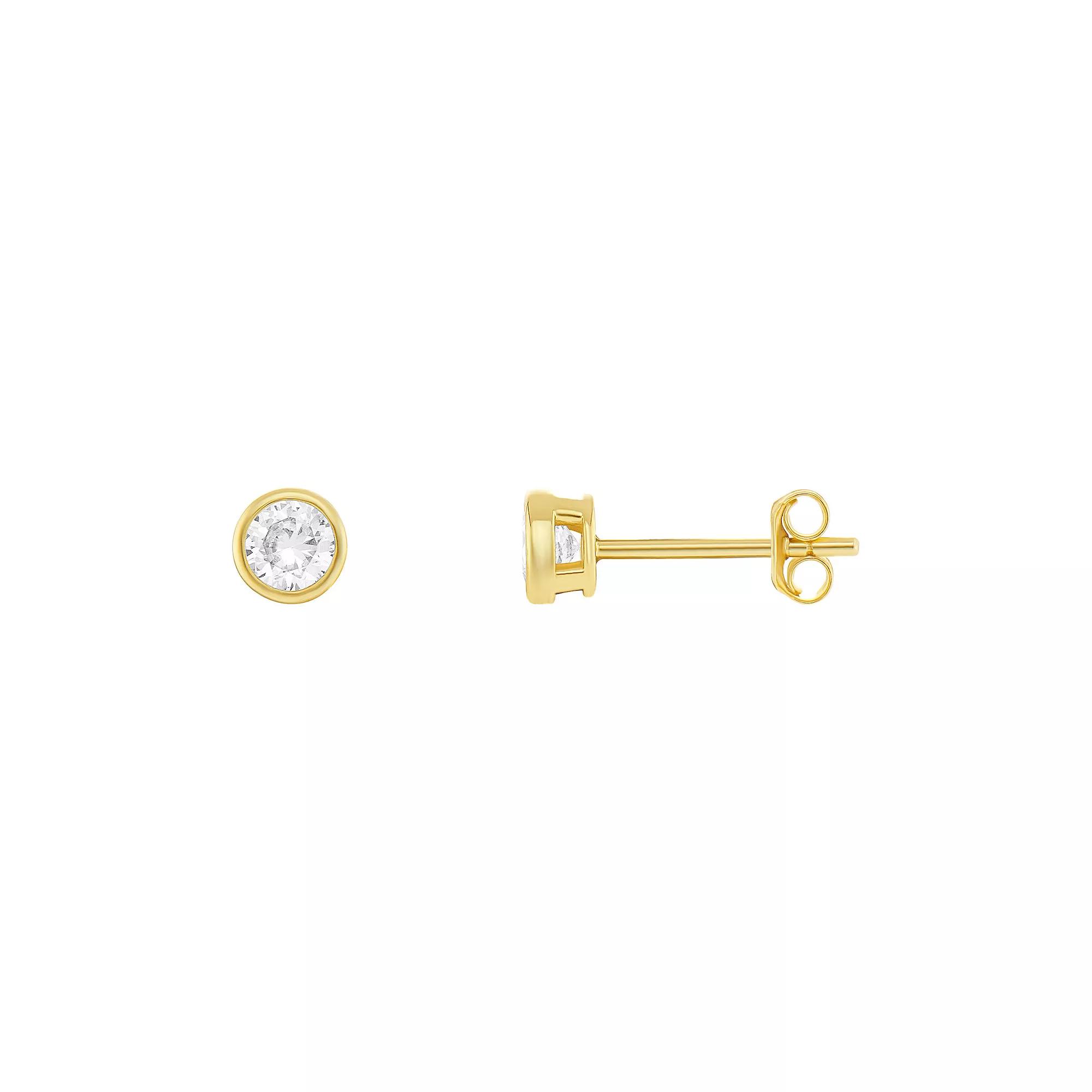 PRIMROSE 24k Gold over Sterling Silver Round Bezel Cubic Zirconia Stud Earrings, Women's, Gold Tone White Product Image