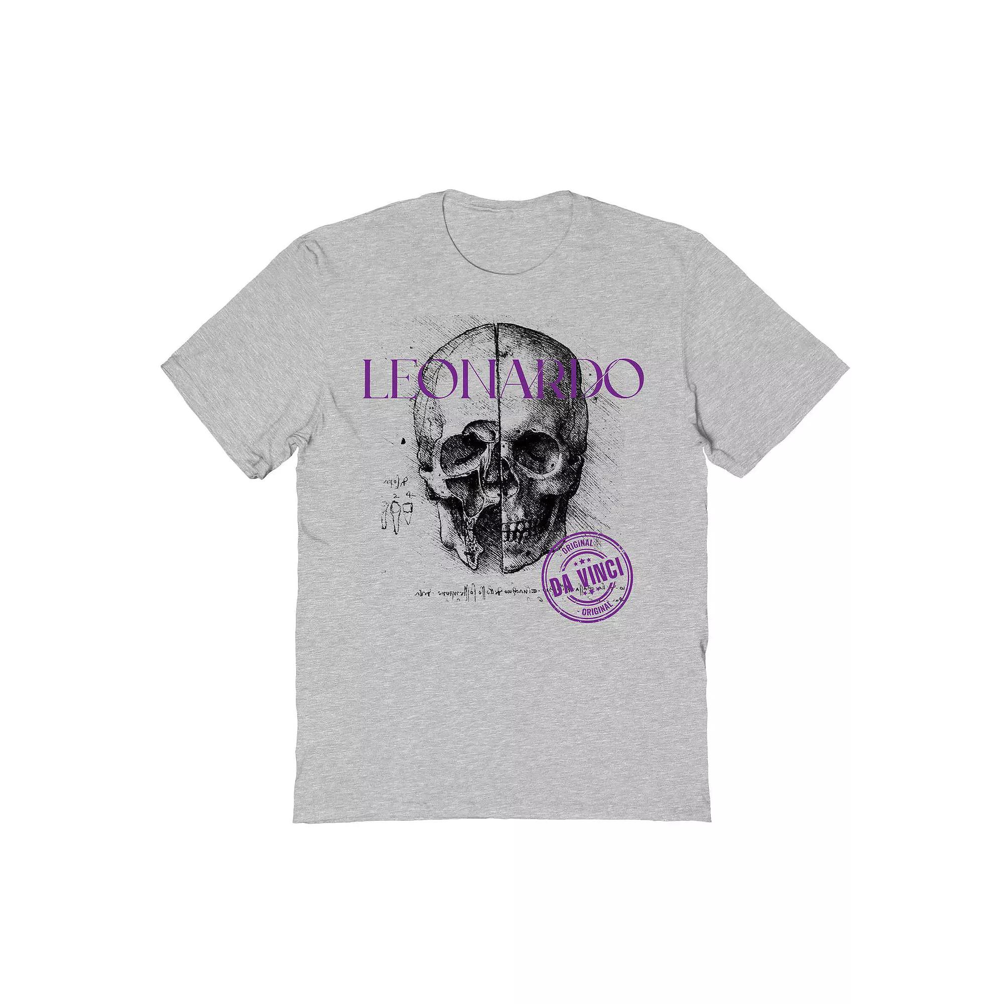 Men's Da Vinvi's Drawing Of A Skull Fine Art Graphic Tee, Size: XXL, Light Blue Product Image