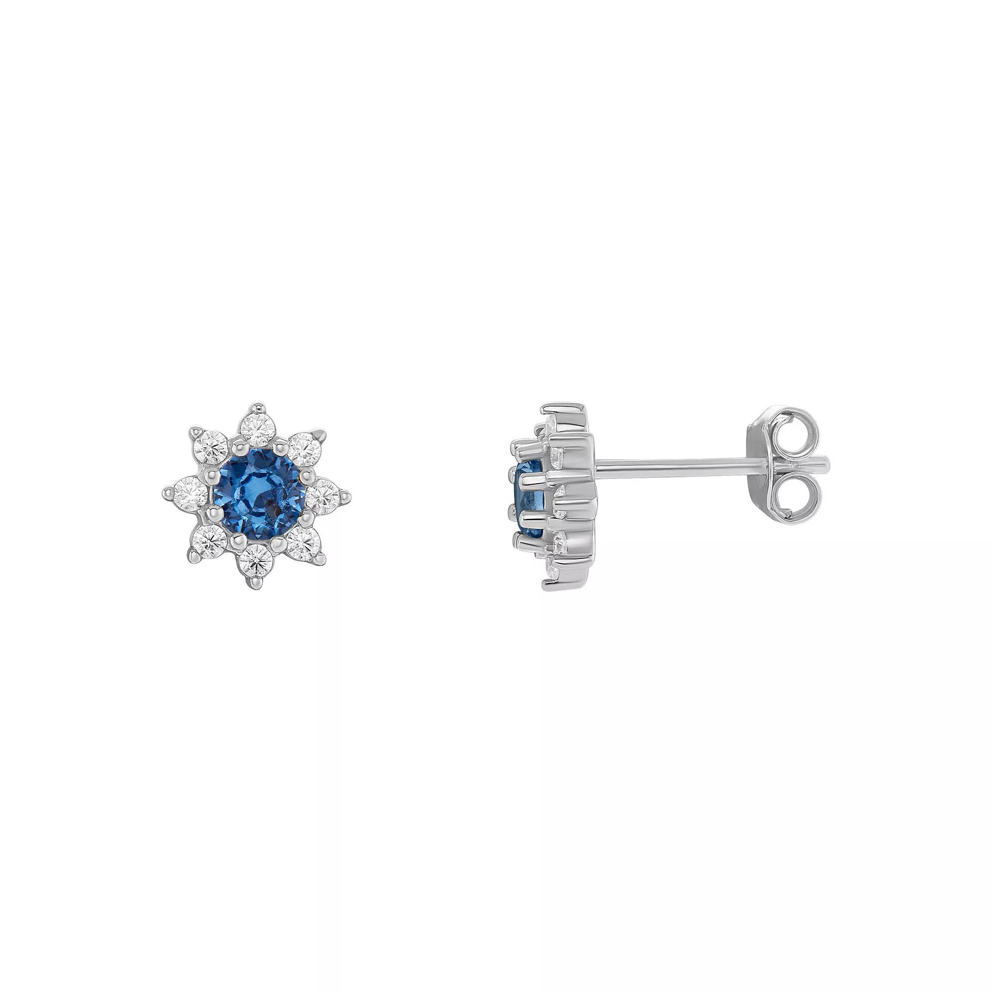 PRIMROSE Birthstone Cubic Zirconia Flower Stud Earrings, Women's, Silver Tone Dec Product Image
