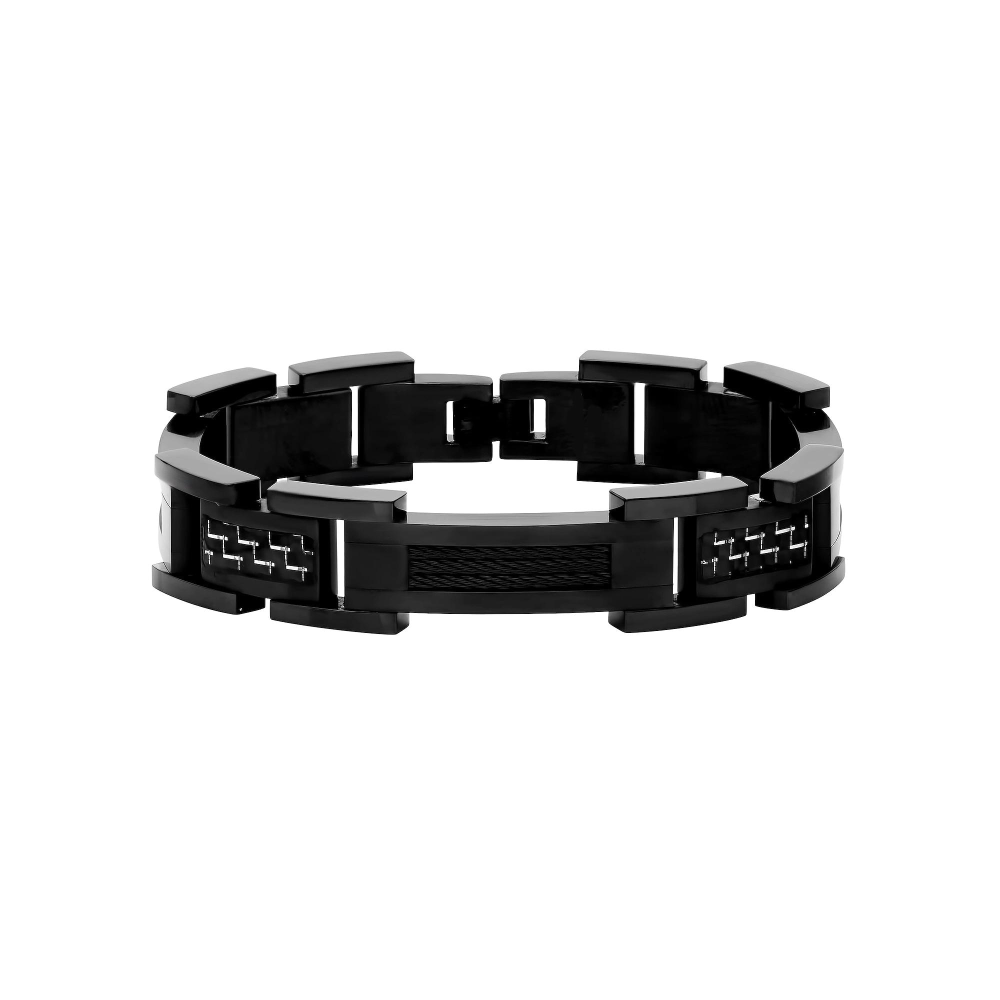 Men's Jewelry Nation Stainless Steel Two-Tone Carbon Fiber Cable Bracelet, Size: 8.5", Black Product Image