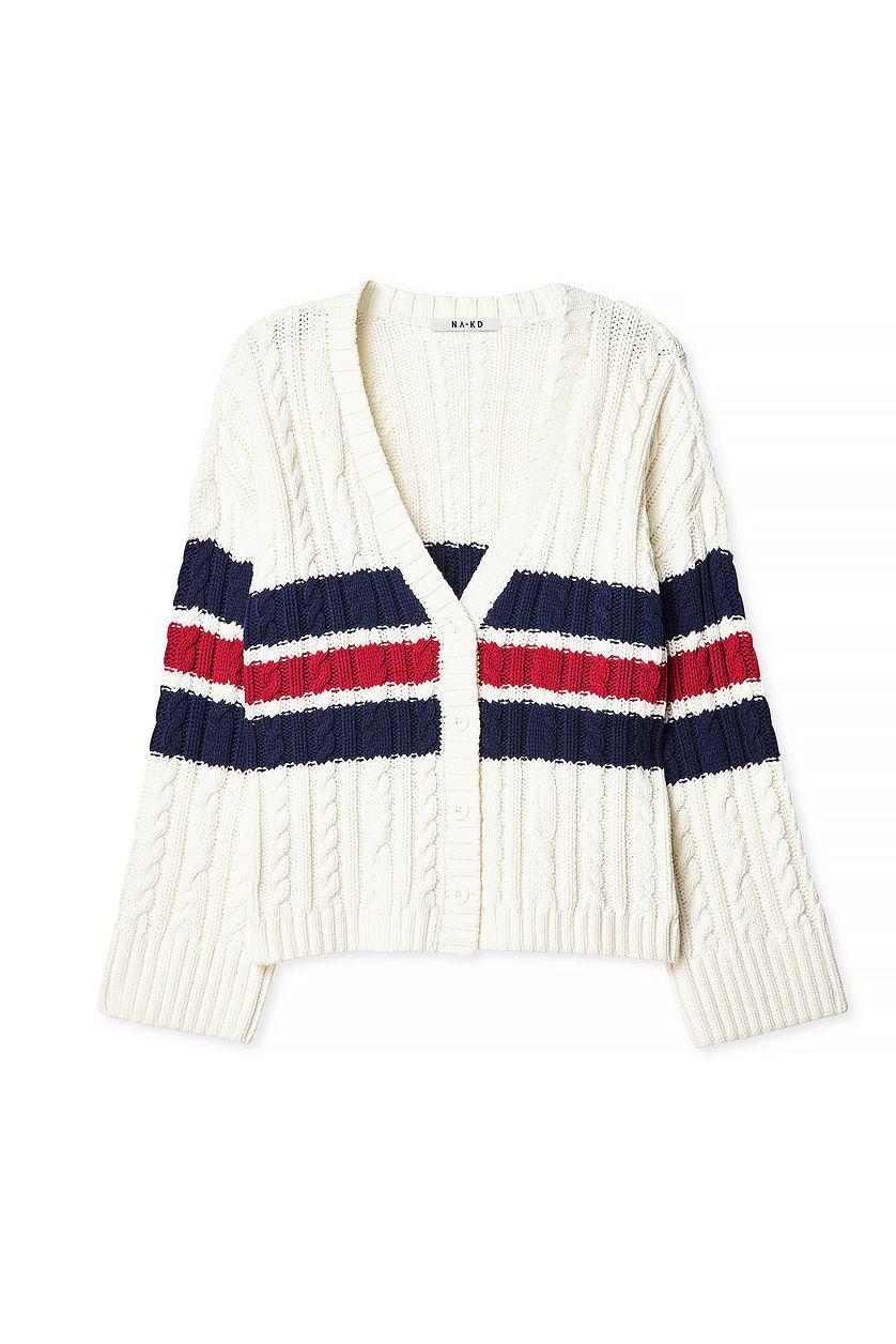 Oversized Cable Knitted Contrast Sweater Product Image