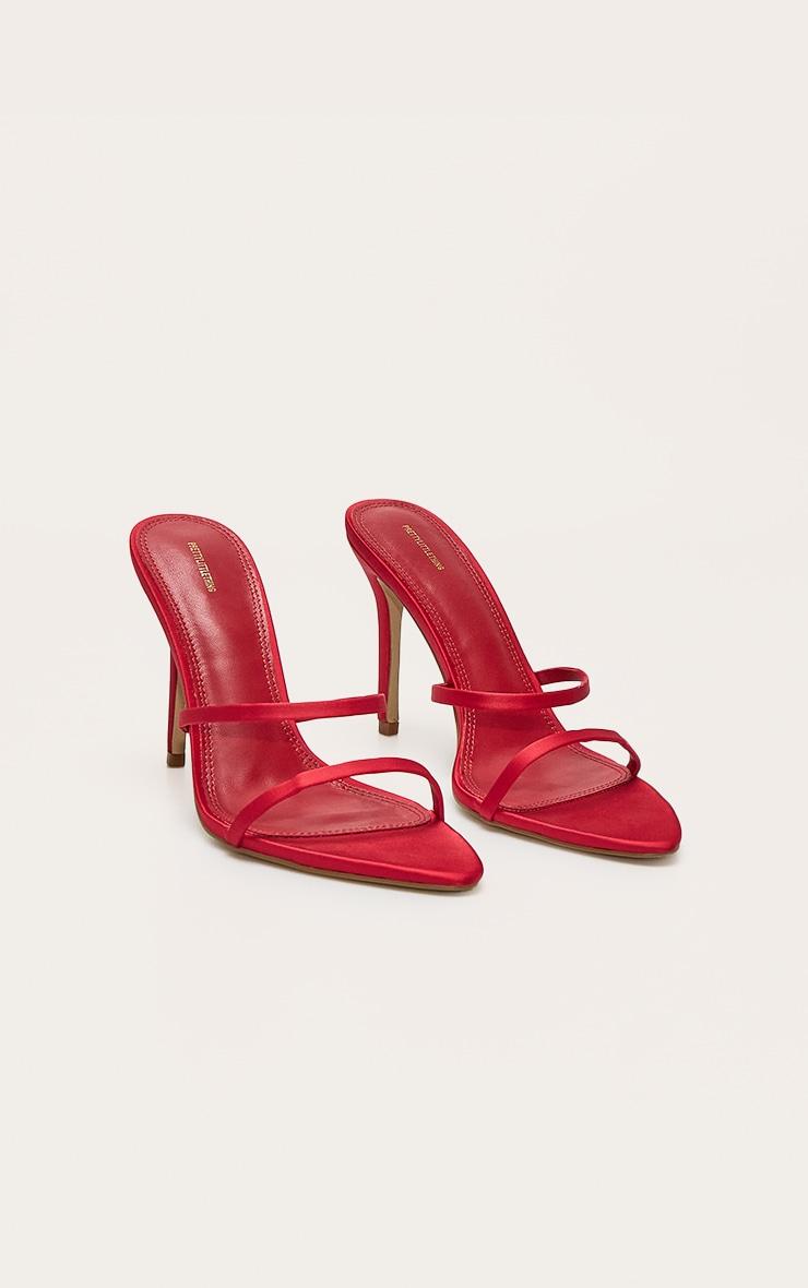 Red Pu Point Toe Sling Back High Stiletto Heeled Sandals Product Image