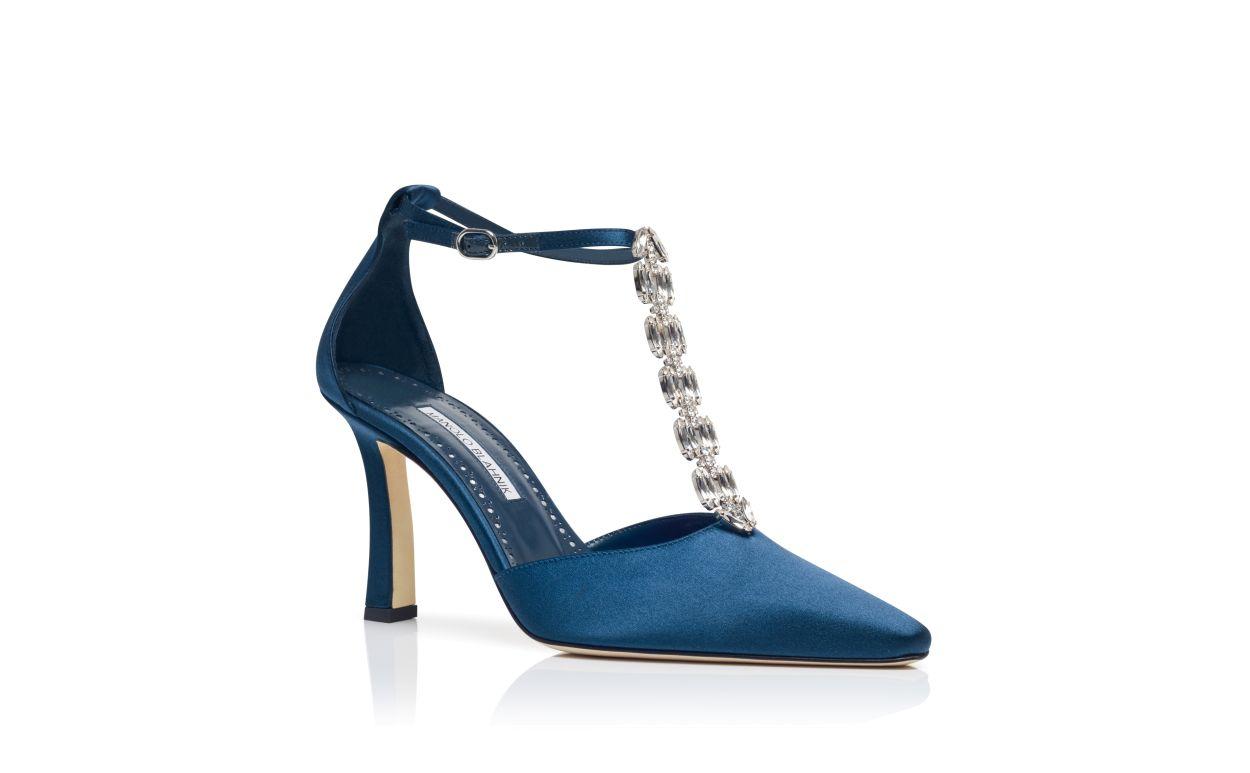 MOLARA Navy Blue Satin Embellished Pumps Product Image