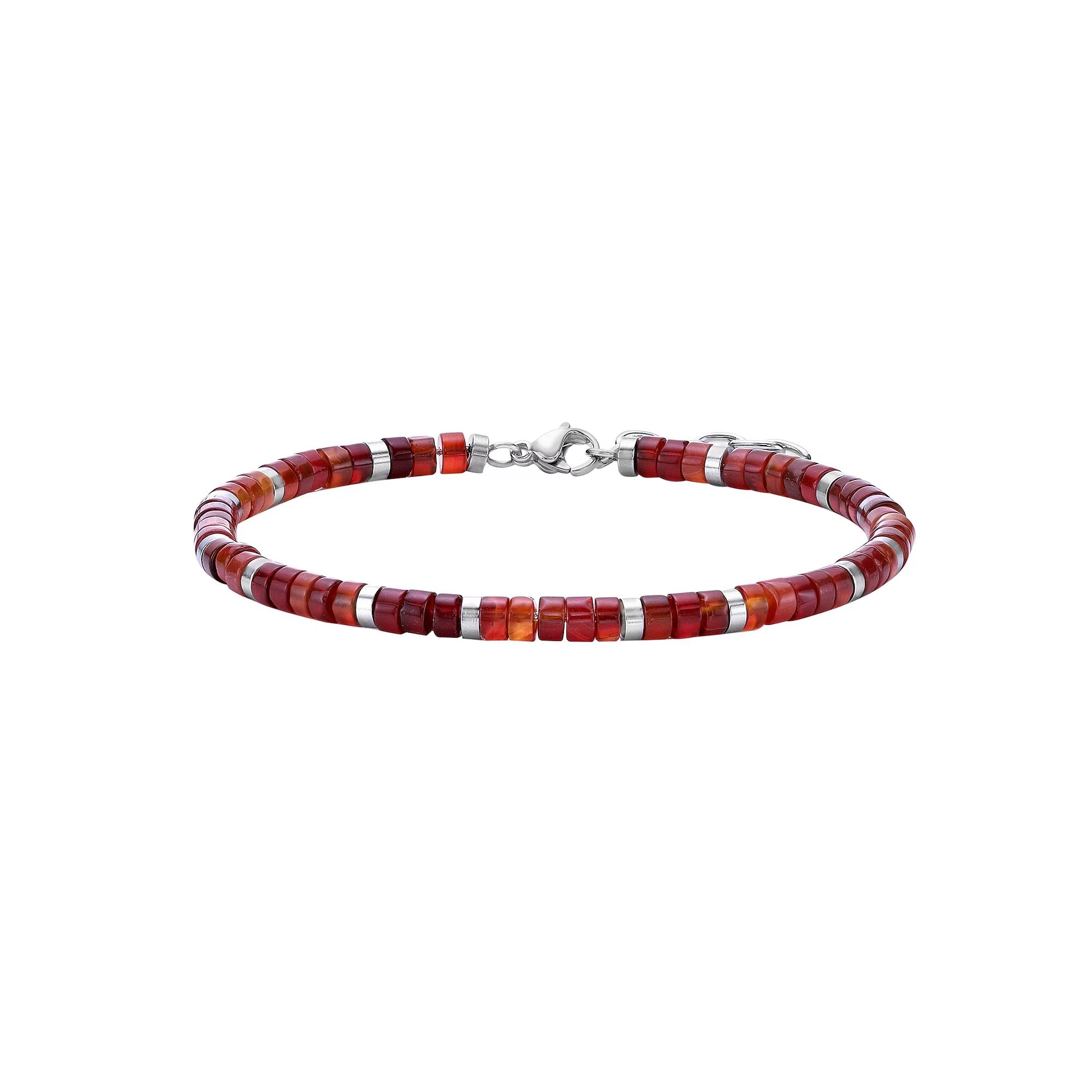 Men's LYNX Stainless Steel Red Agate Bracelet, Size: 8.5" Product Image