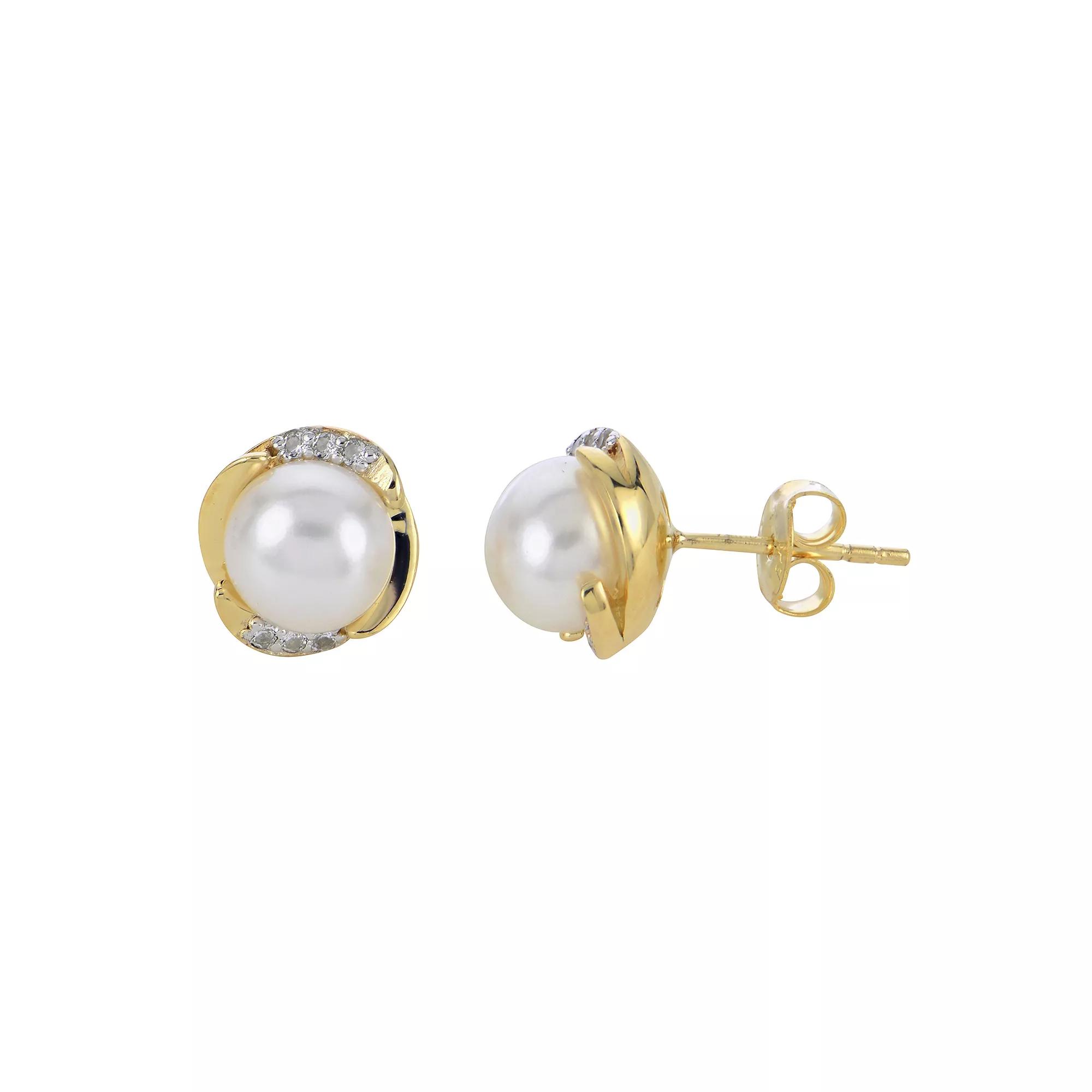 PearLustre by Imperial 14K Gold Plated Freshwater Cultured Pearl & White Topaz Earrings, Womens, Gold Tone Product Image
