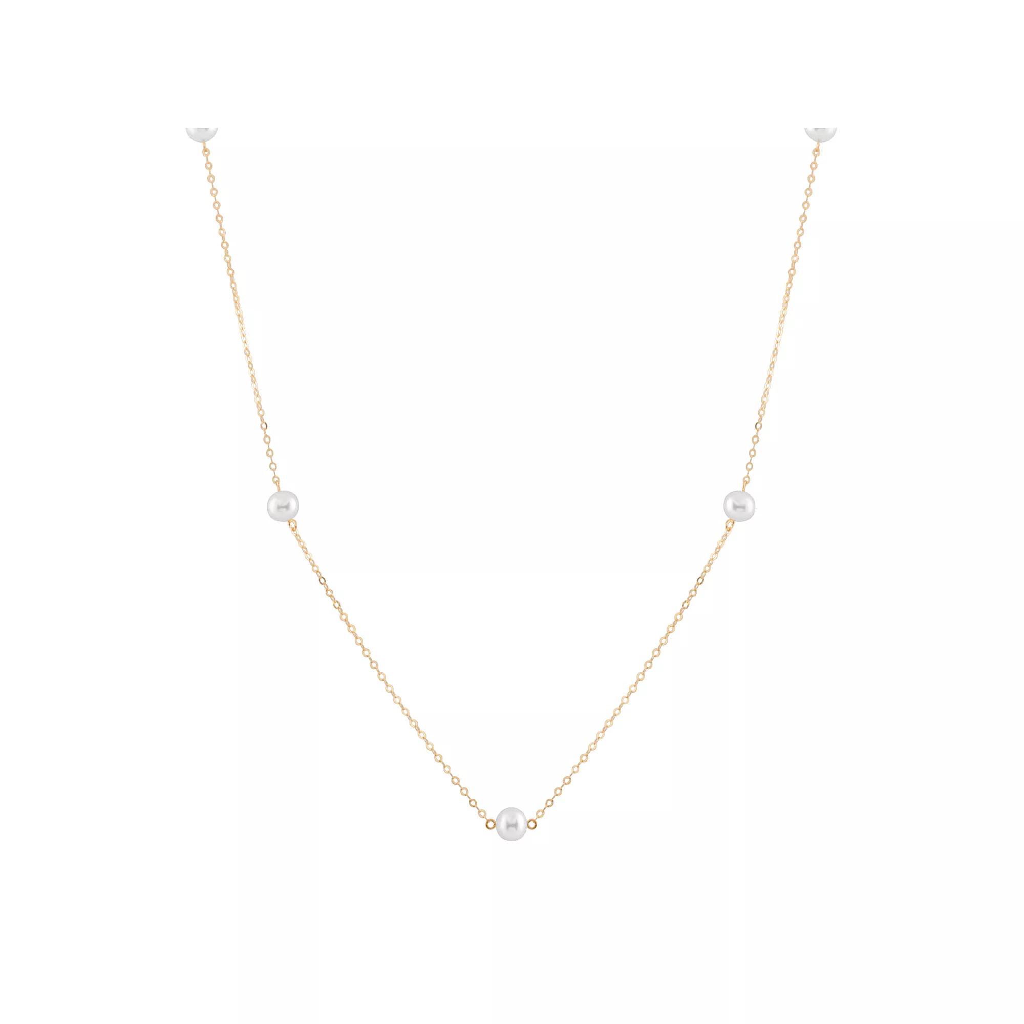 14k Gold Freshwater Cultured Pearl Station Necklace, Women's, Size: 18", White Product Image